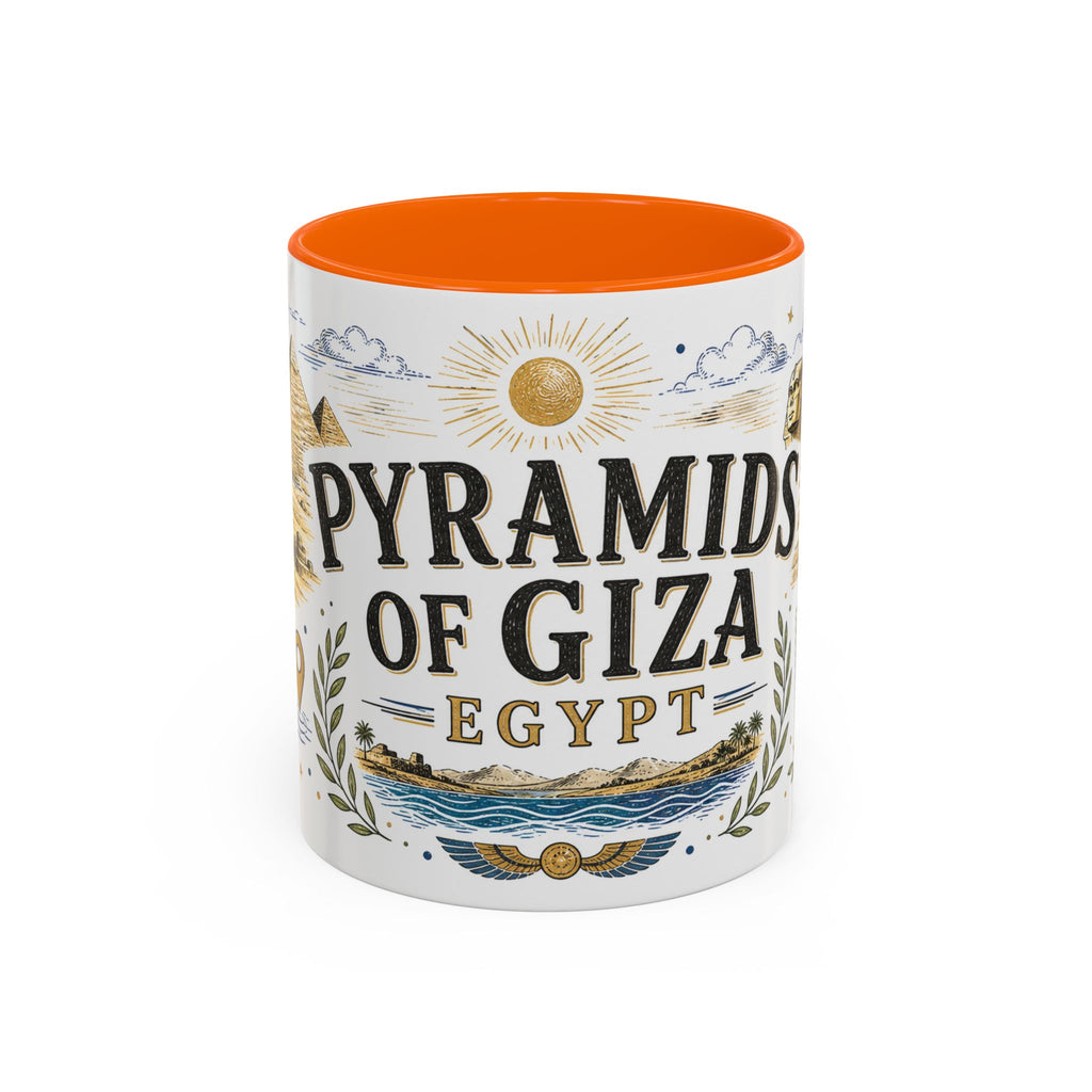 Pyramids of Giza Coffee Mug | Travel Destination Souvenir Gift | Accent Color Ceramic 11oz 15oz