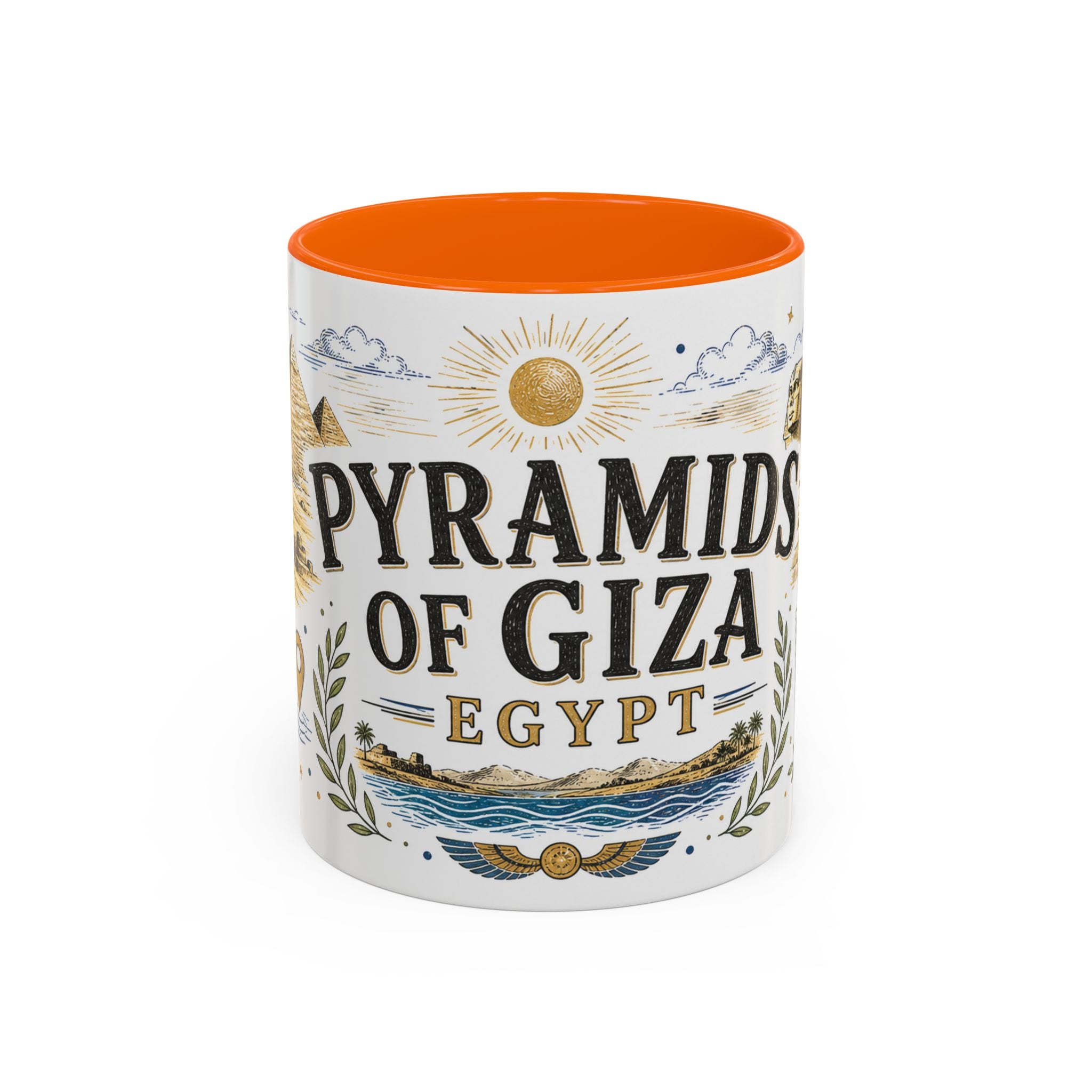 Pyramids of Giza Coffee Mug | Travel Destination Souvenir Gift | Accent Color Ceramic 11oz 15oz