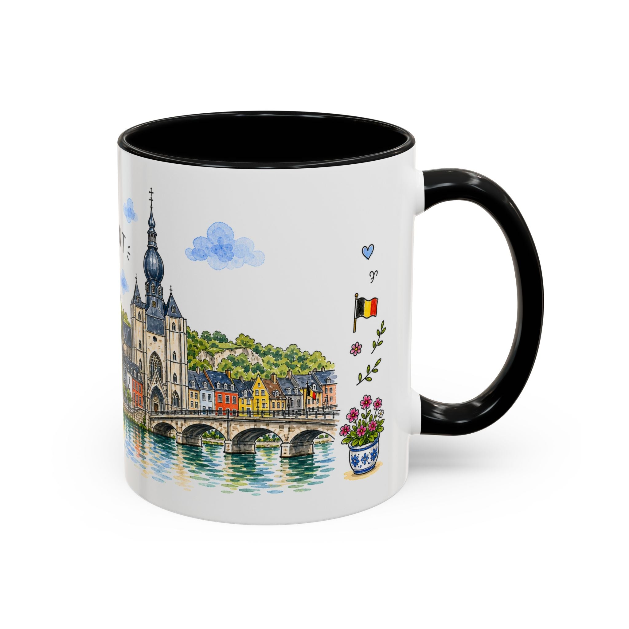 Dinant Illustrated Travel Mug | Belgium Souvenir Accent Coffee Mug | 11oz 15oz Ceramic Cup