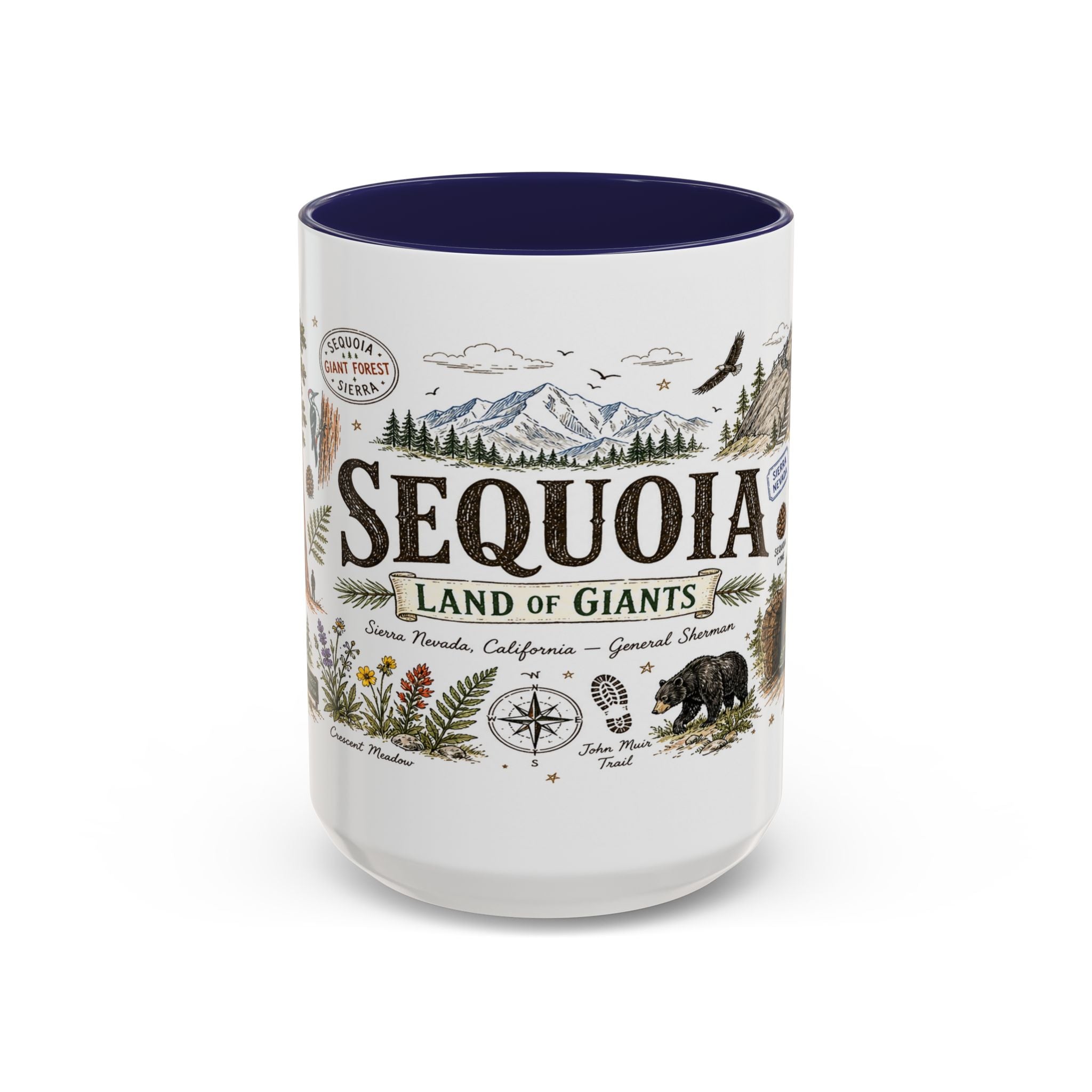 Sequoia Coffee Mug | National Park Hiking California Gift | Accent Color Ceramic 11oz 15oz