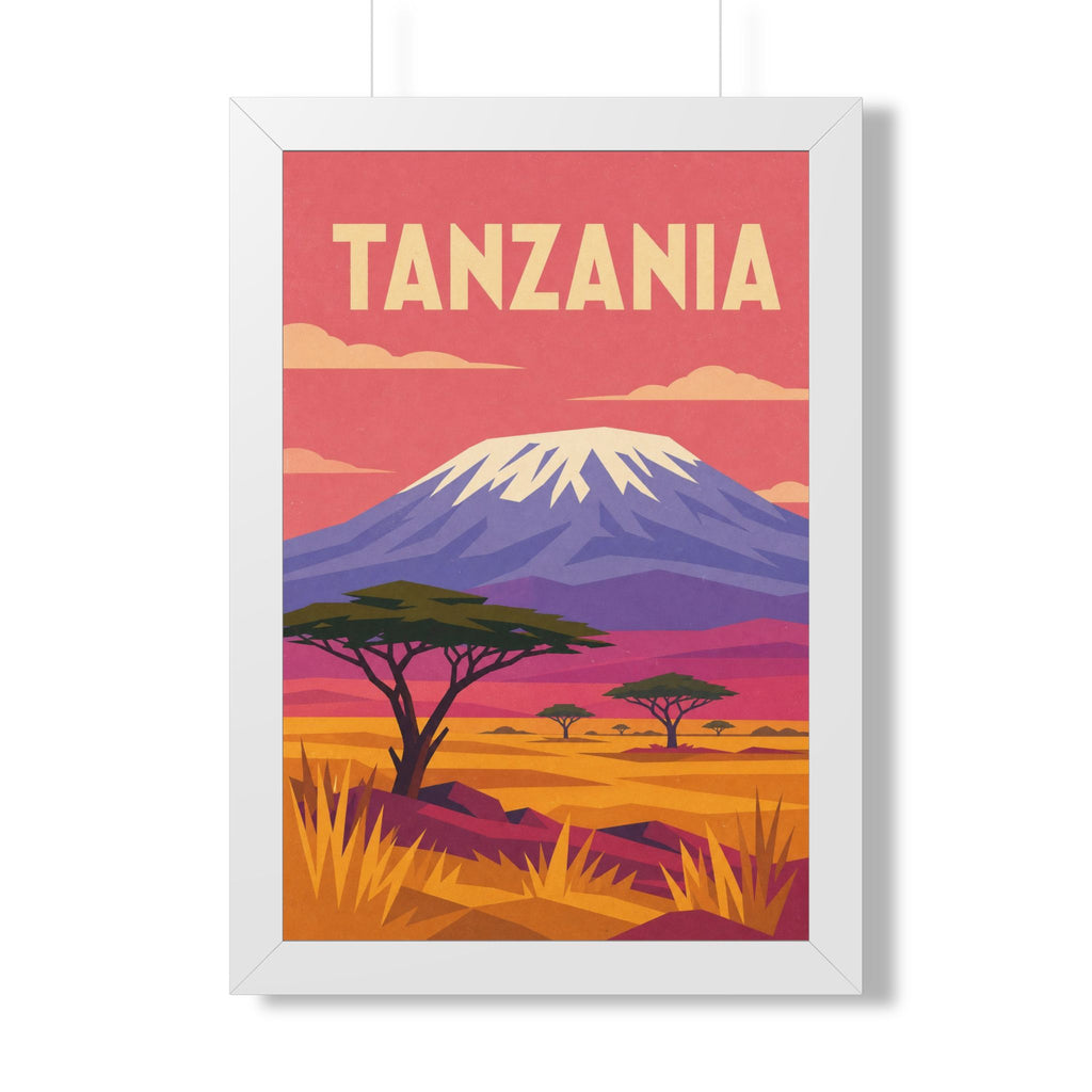 Tanzania Kilimanjaro Tanzania Framed Poster | Vintage Travel Wall Art | Black Walnut White Frame | 16x24 20x30