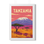 Tanzania Kilimanjaro Tanzania Framed Poster | Vintage Travel Wall Art | Black Walnut White Frame | 16x24 20x30