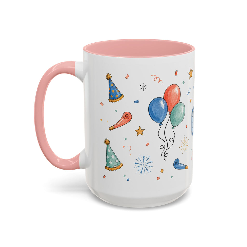 New Year Party Mug | Balloon Popper Watercolor Celebration Gift | Accent Cup 11oz 15oz