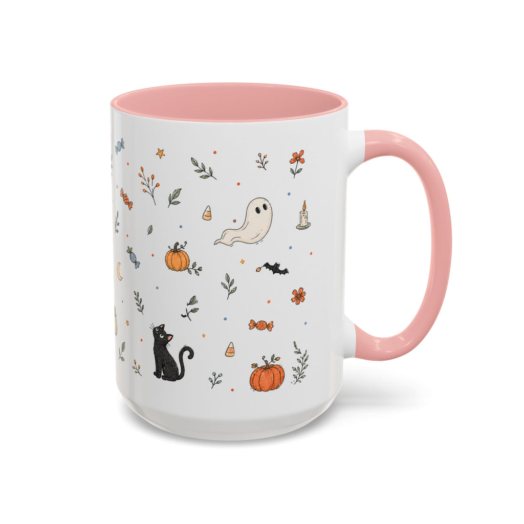 Halloween Party Mug | Ghost Black Cat Candy Watercolor Gift | Accent Cup 11oz 15oz