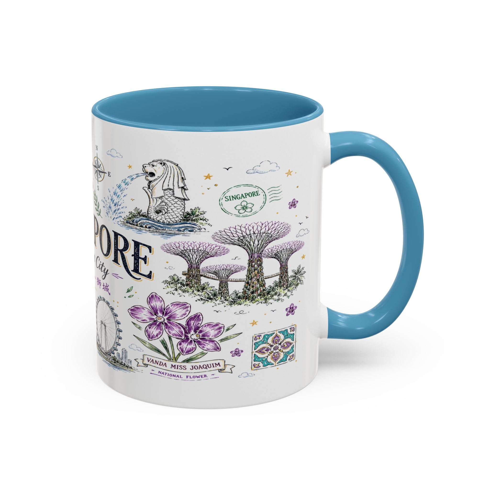 Singapore Coffee Mug | Asia Souvenir Travel Gift | Accent Color Ceramic 11oz 15oz