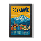 Reykjavík Iceland Framed Poster | Vintage Travel Wall Art | Black Walnut White Frame | 16x24 20x30