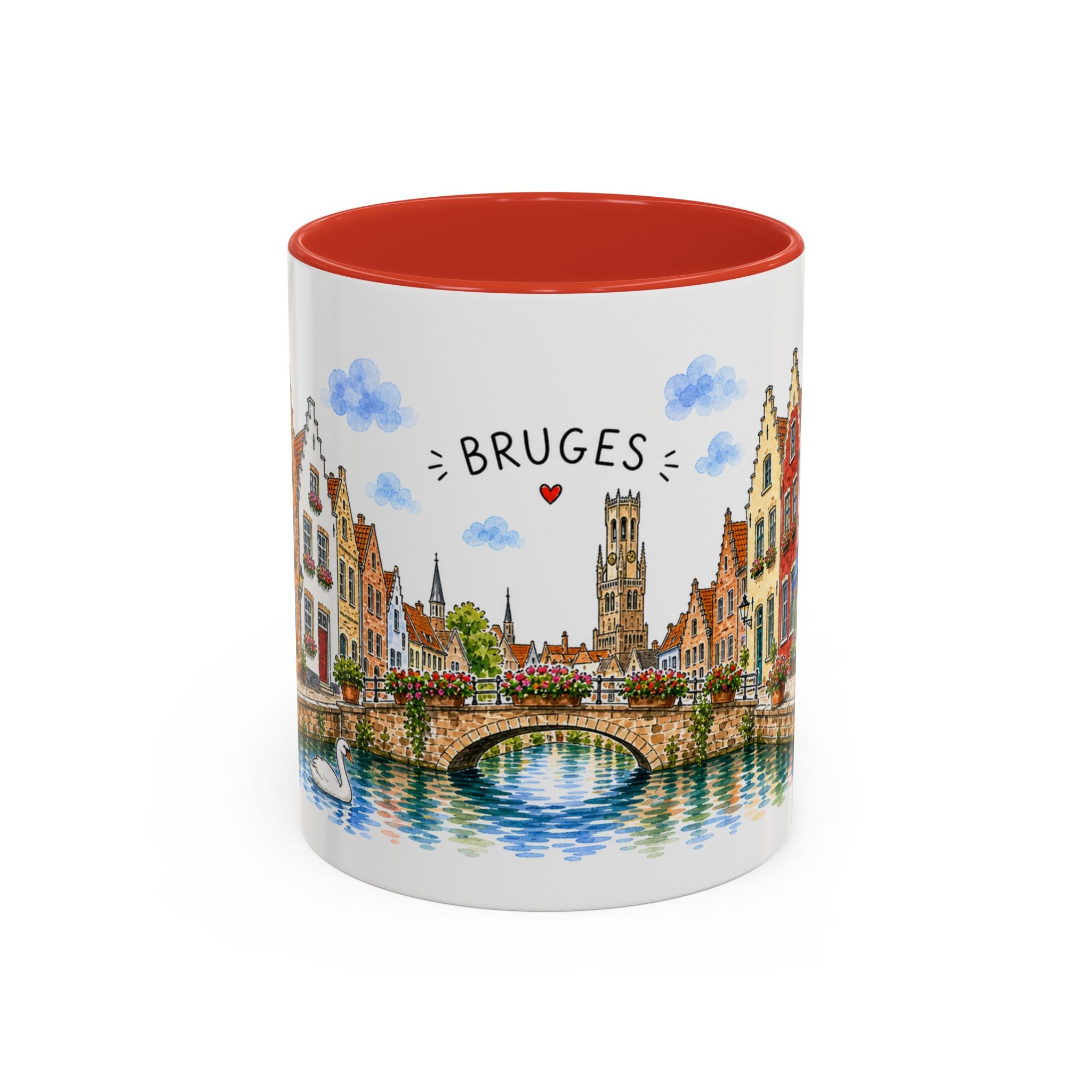 Bruges Illustrated Travel Mug | Belgium Souvenir Accent Coffee Mug | 11oz 15oz Ceramic Cup