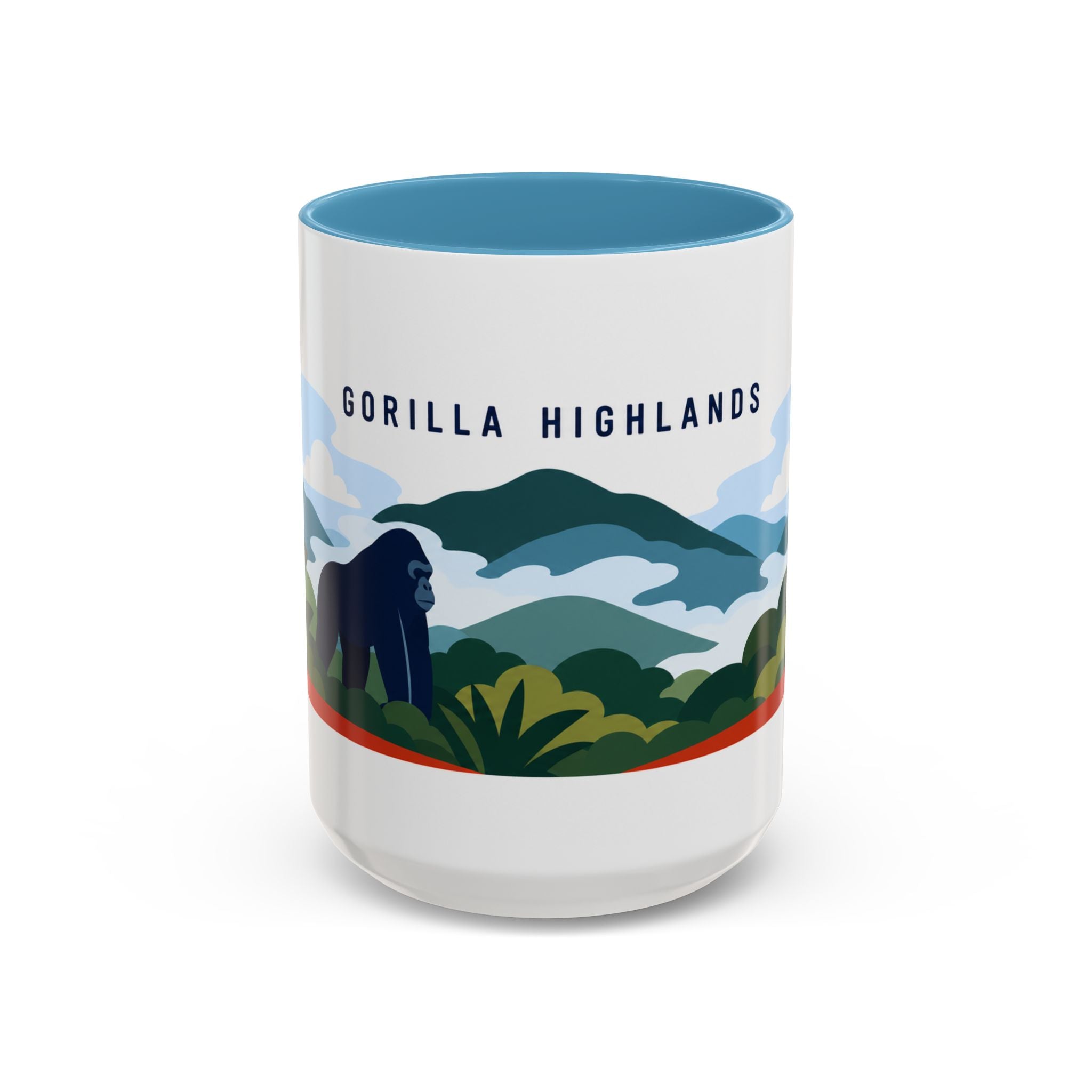 Gorilla Highlands Coffee Mug | Travel Destination Souvenir Gift | Accent Color Ceramic 11oz 15oz