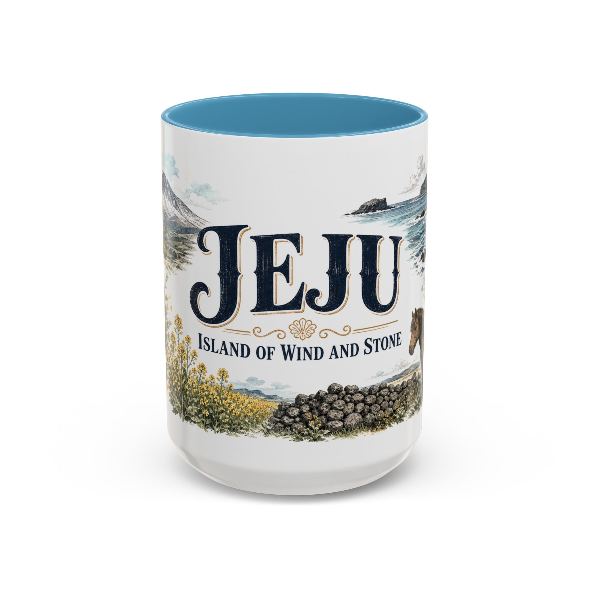 Jeju Coffee Mug | South Korea Travel Souvenir | Vintage Illustrated City Gift | 11 oz 15 oz Accent Mug
