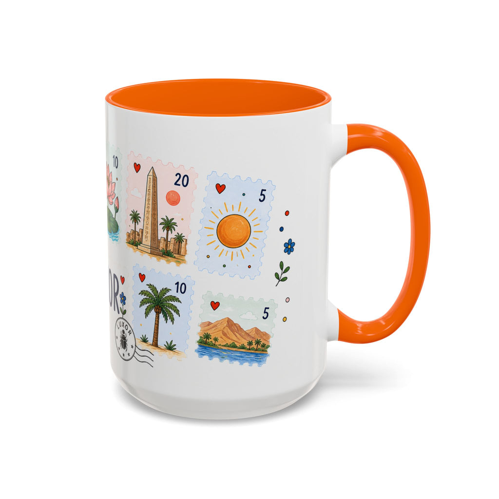 Luxor Coffee Mug | Postage Stamp Collage Mug | Travel Souvenir Accent Cup 11oz 15oz