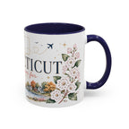Connecticut State Map Mug | Botanical Accent Coffee Cup (11oz 15oz)