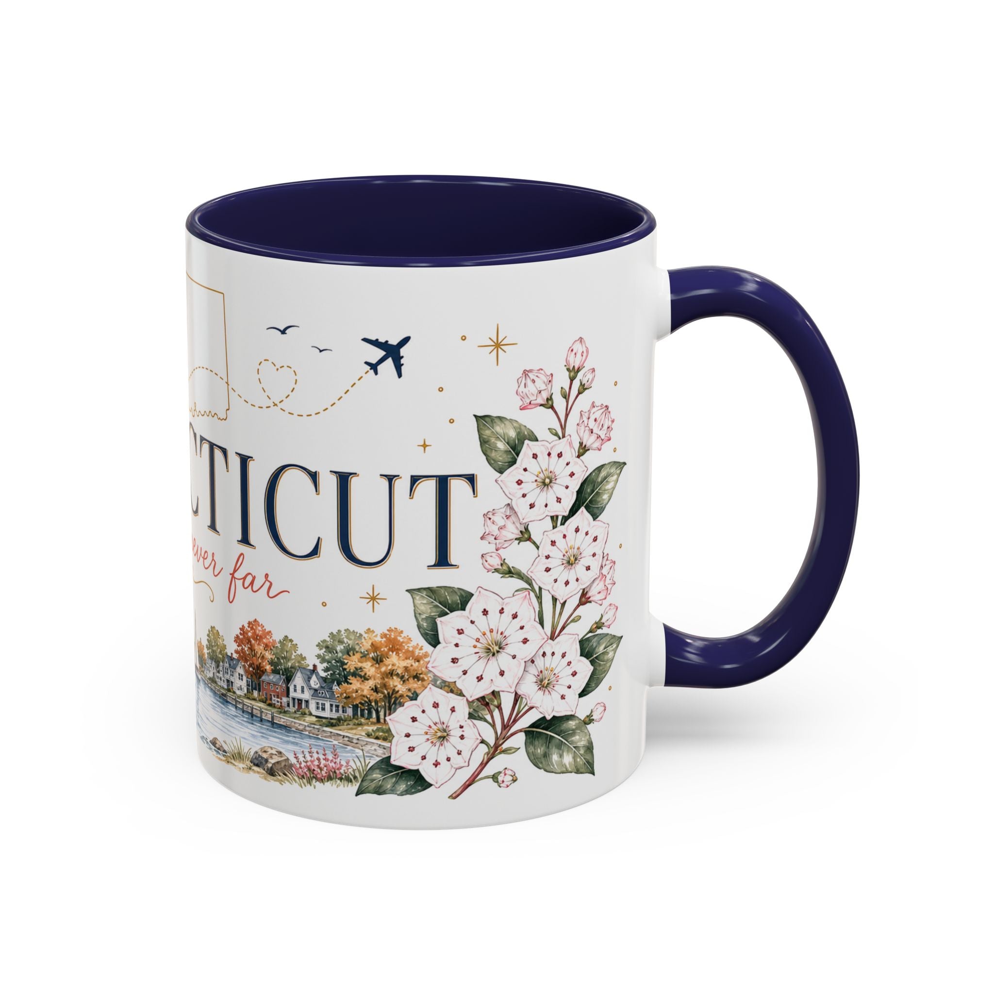 Connecticut State Map Mug | Botanical Accent Coffee Cup (11oz 15oz)