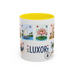 Luxor Coffee Mug | Postage Stamp Collage Mug | Travel Souvenir Accent Cup 11oz 15oz