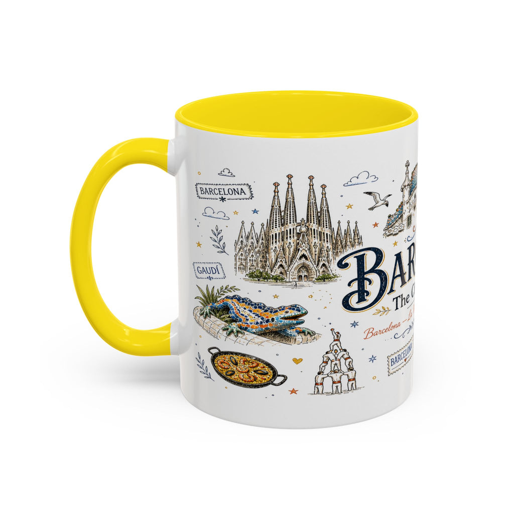 Barcelona Coffee Mug | Spain Souvenir Travel Gift | Accent Color Ceramic 11oz 15oz