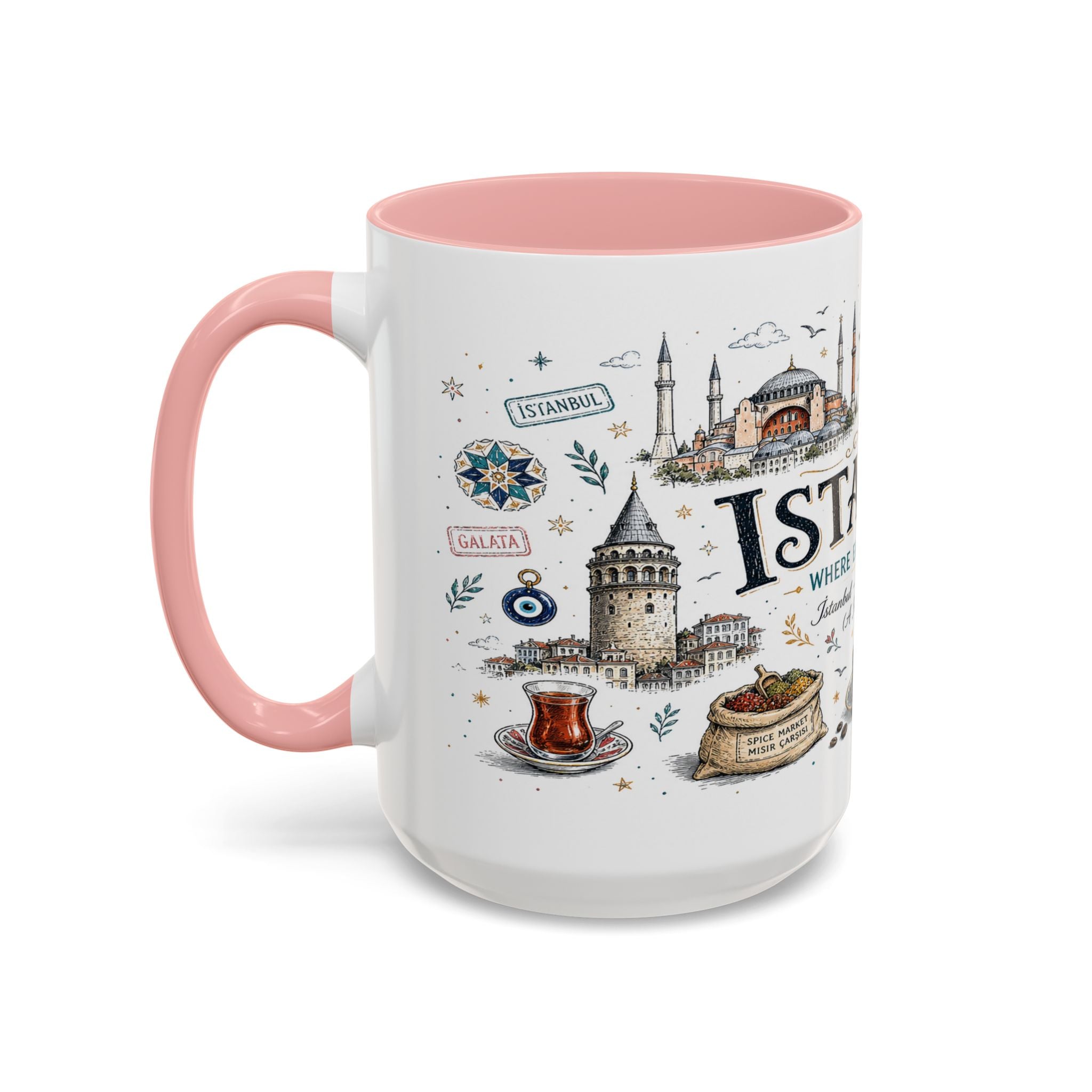 Istanbul Coffee Mug | Turkey Souvenir Travel Gift | Accent Color Ceramic 11oz 15oz