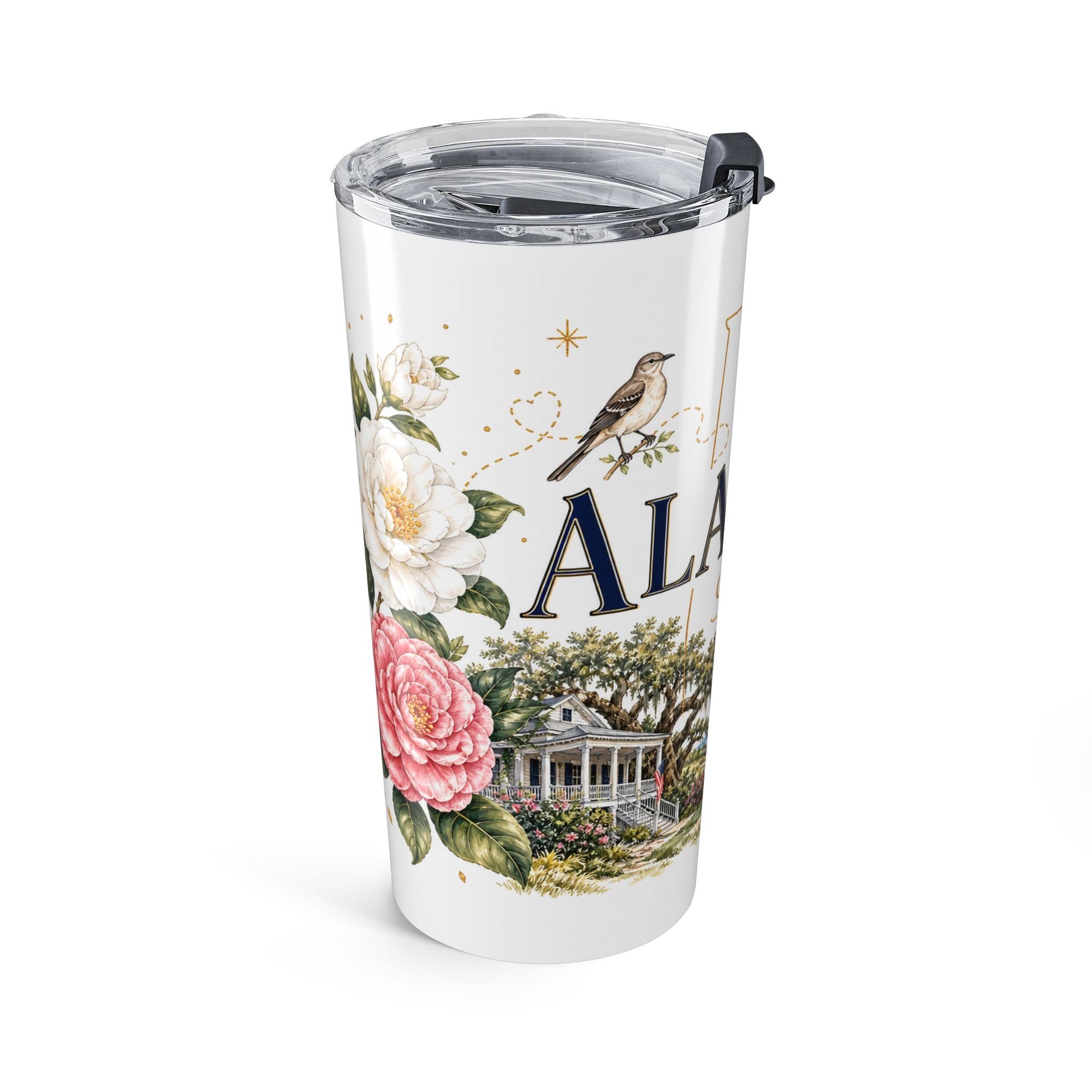 Alabama State Flower 20oz Tumbler | Camellia Botanical State Flower Gift | Insulated Stainless Steel Travel Cup