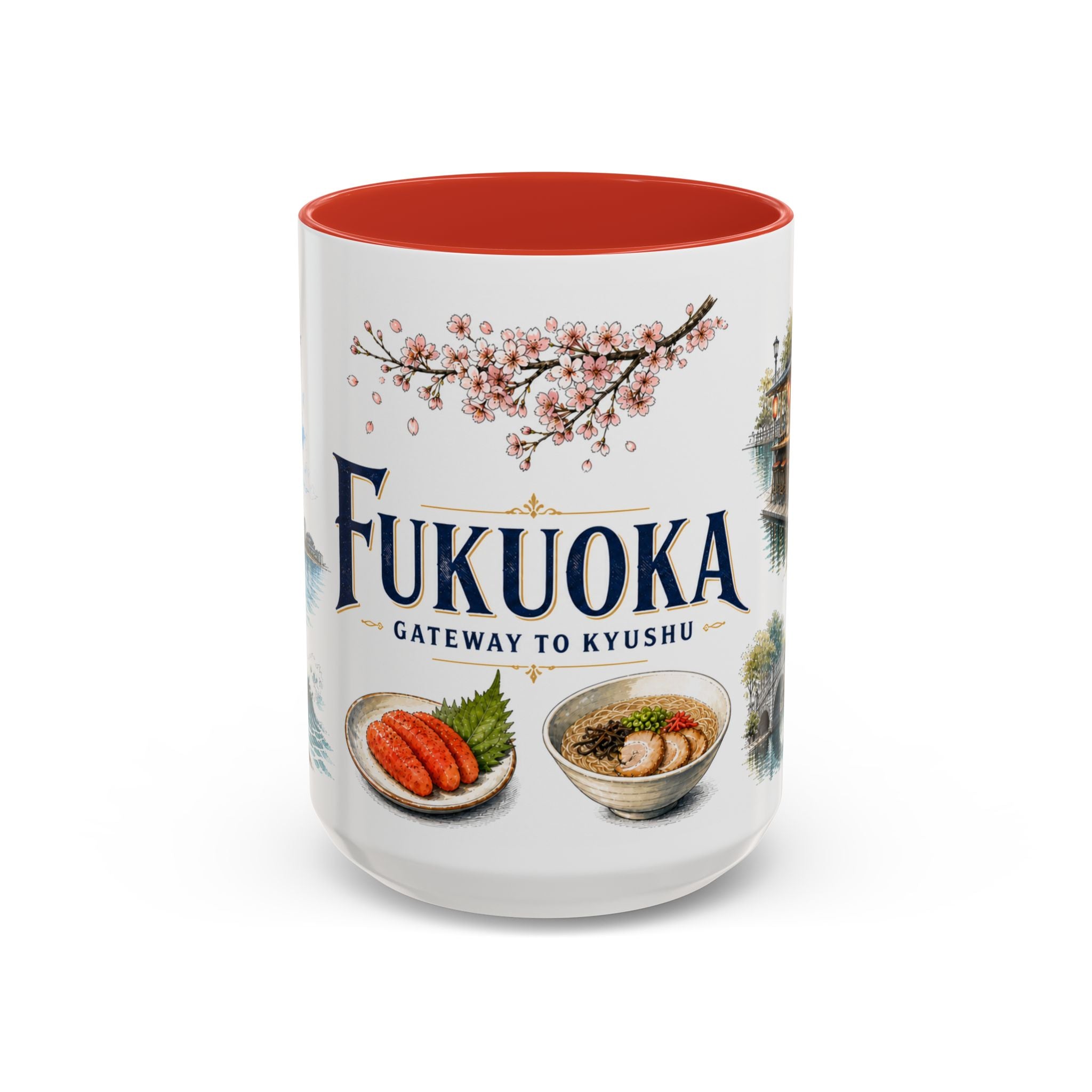 Fukuoka Coffee Mug | Japan Travel Souvenir | Vintage Illustrated City Gift | 11 oz 15 oz Accent Mug