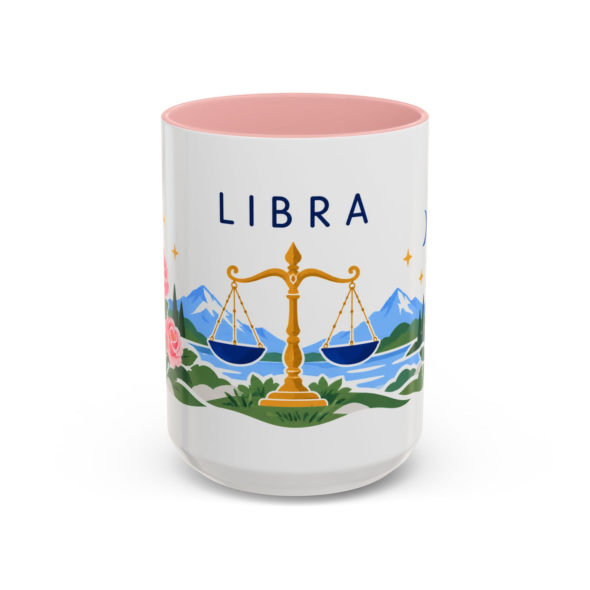 Libra Zodiac Coffee Mug | Scales and Rose Design | Astrology Birthday Gift | 11 oz 15 oz Ceramic Accent Mug