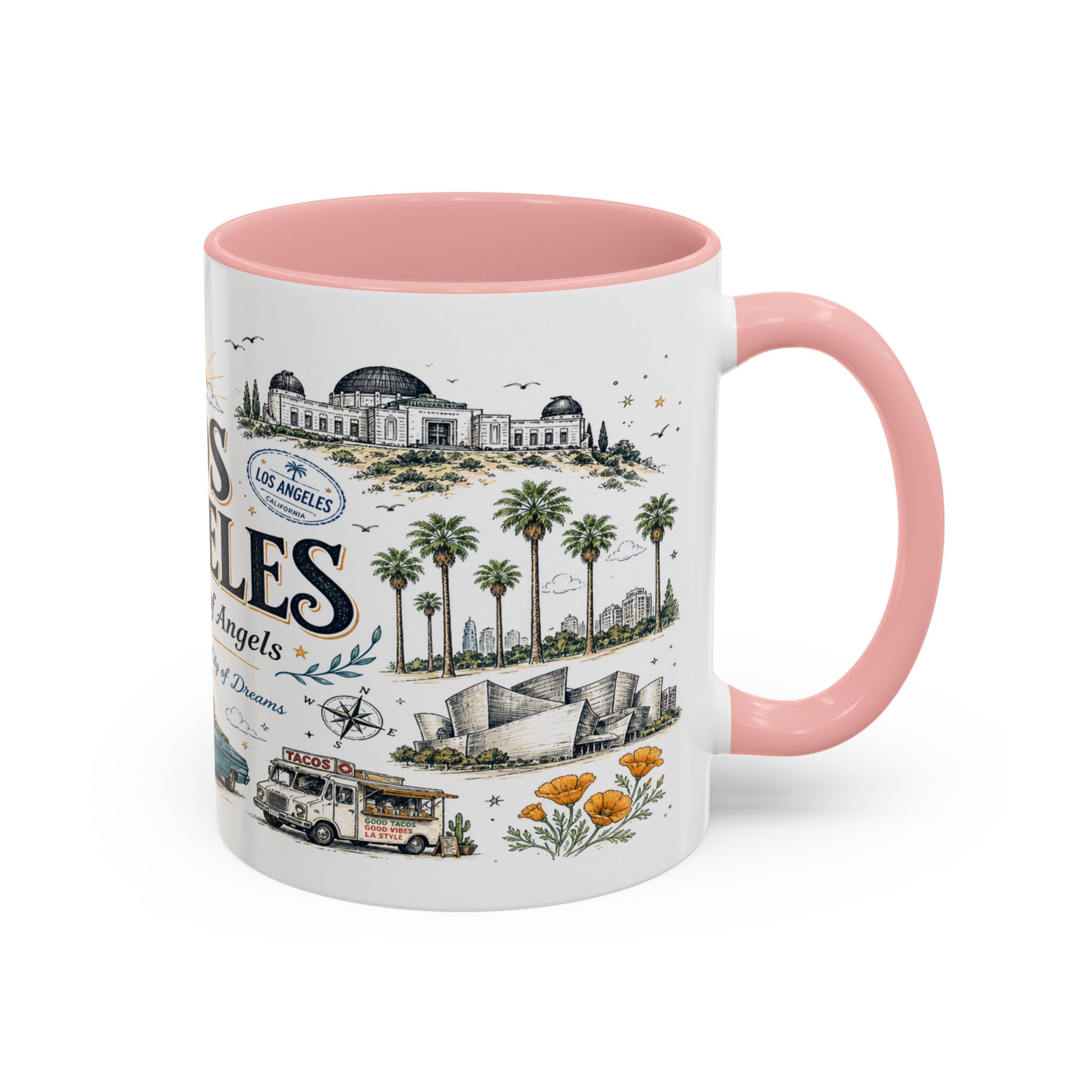 Los Angeles Coffee Mug | California Souvenir City Gift | Accent Color Ceramic 11oz 15oz