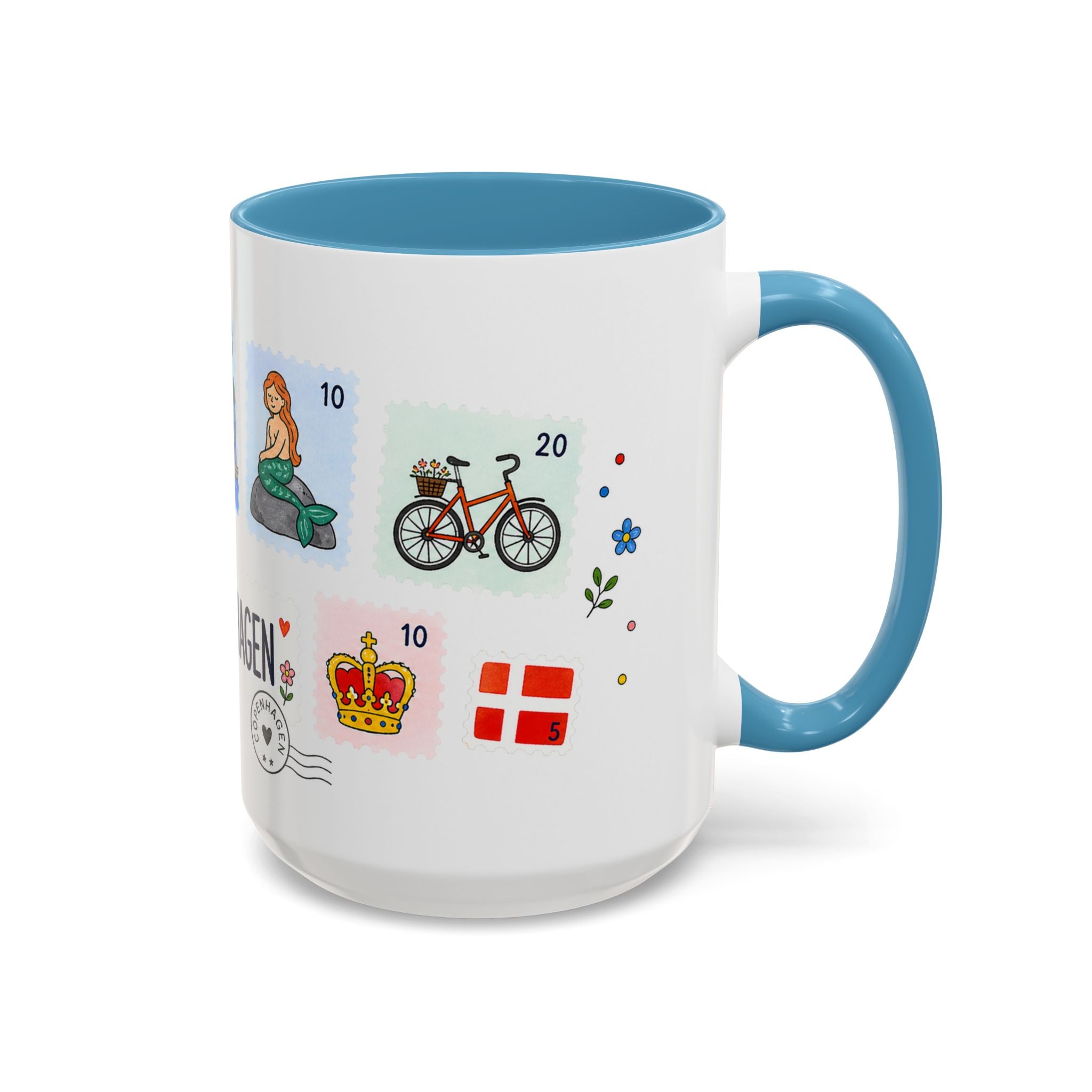 Copenhagen Coffee Mug | Postage Stamp Collage Mug | Travel Souvenir Accent Cup 11oz 15oz
