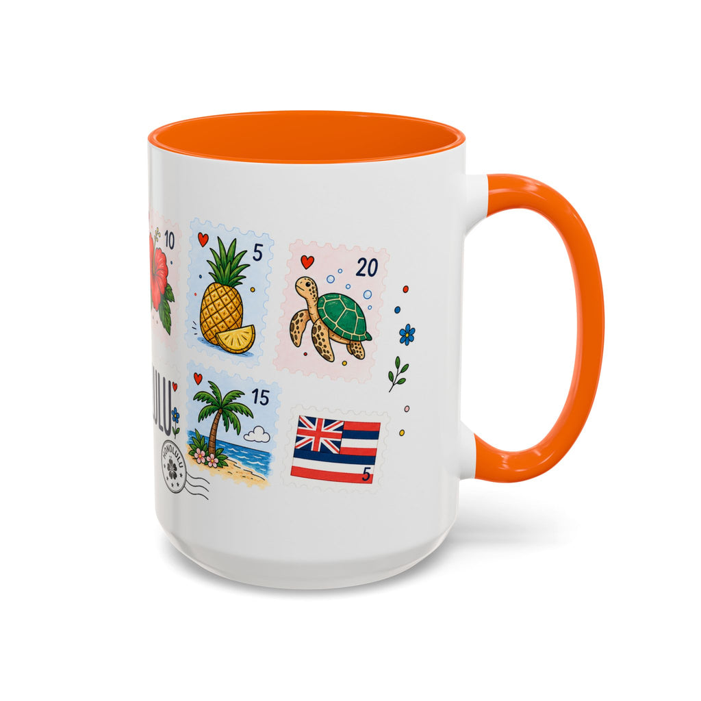 Honolulu Coffee Mug | Postage Stamp Collage Mug | Travel Souvenir Accent Cup 11oz 15oz