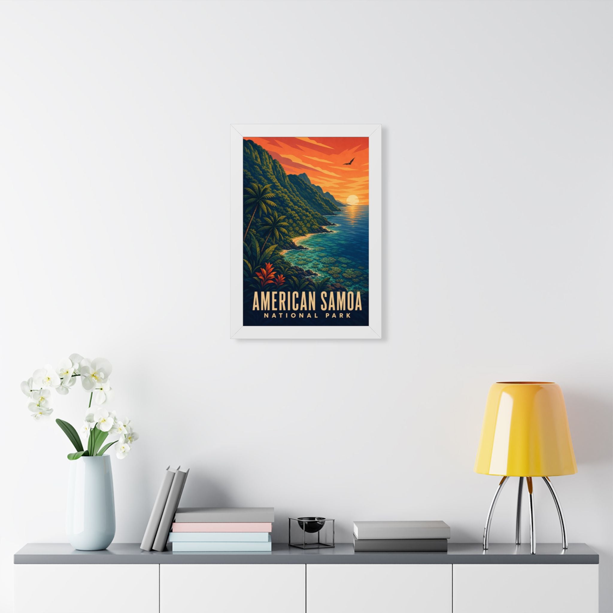 American Samoa National Park Framed Poster | Vintage Travel Wall Art | Black Walnut White Frame | 16x24 20x30