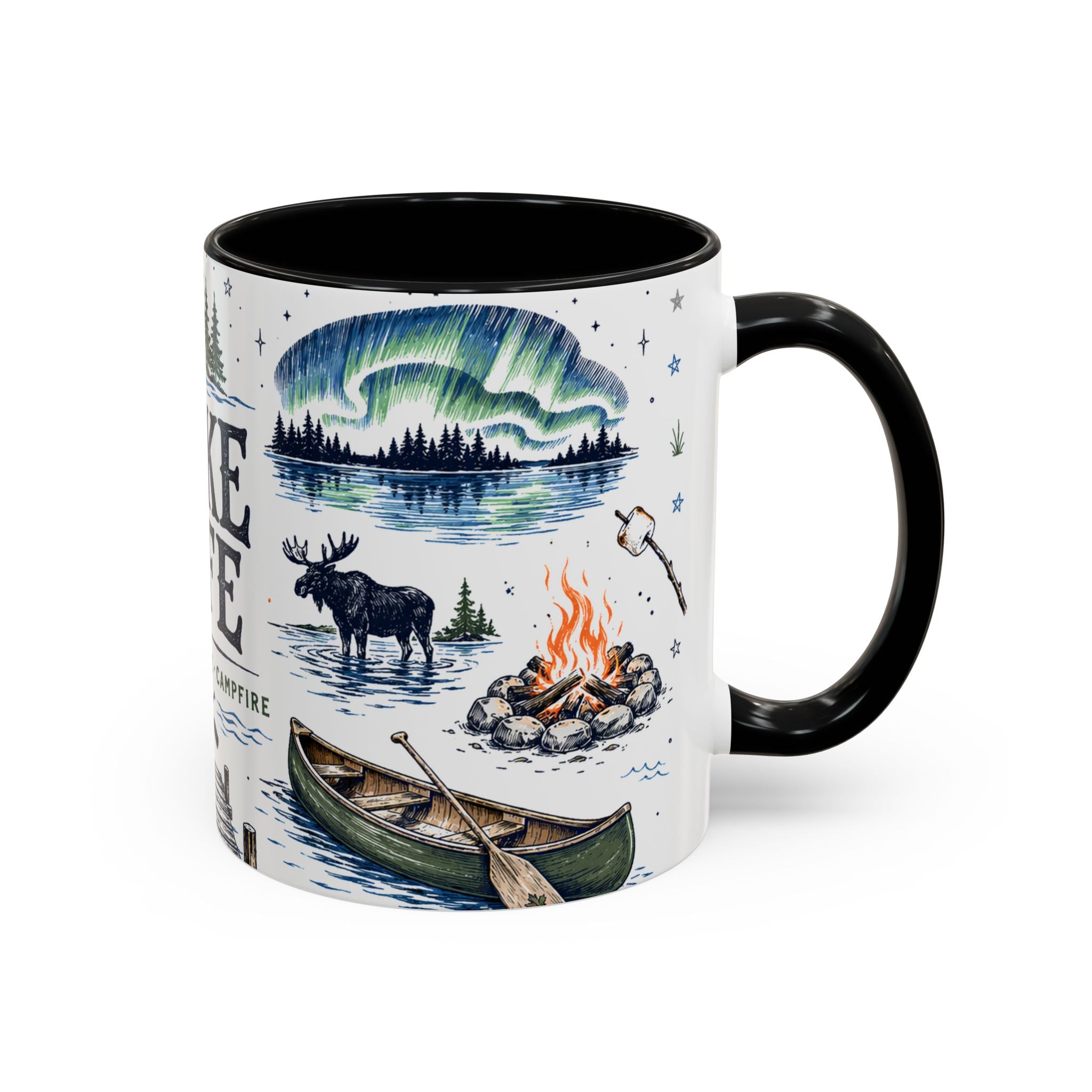 Cabin Country Lake Life Coffee Mug | Canada Cottage Gift | Accent Color Ceramic 11oz 15oz