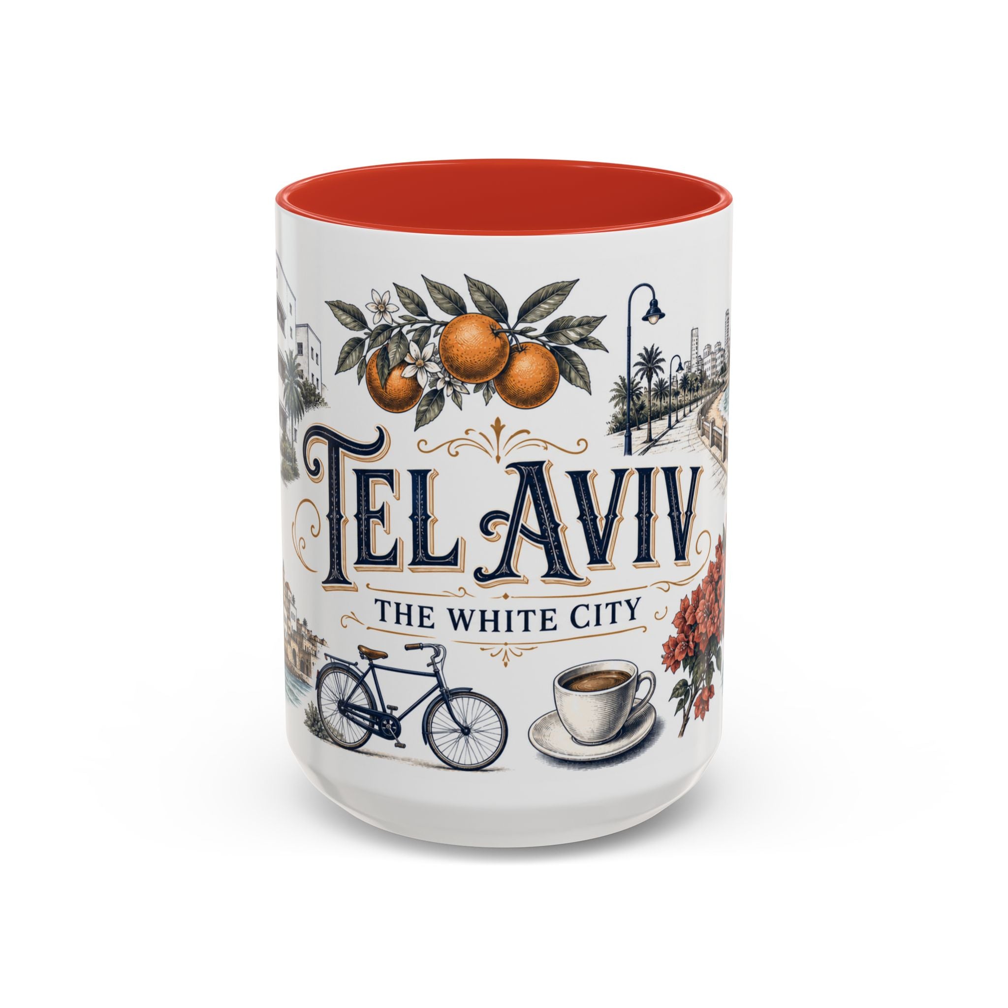 Tel Aviv Coffee Mug | Israel Travel Souvenir | Vintage Illustrated City Gift | 11 oz 15 oz Accent Mug