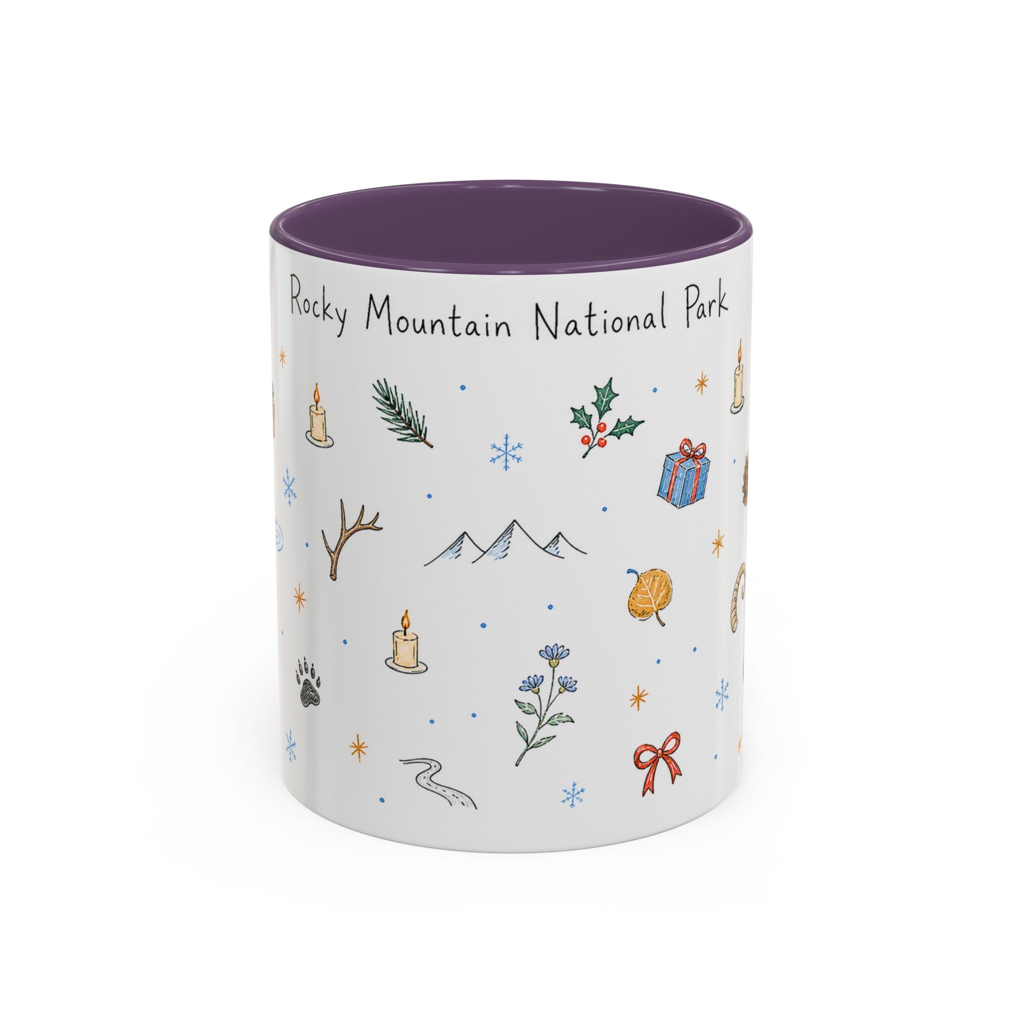 Rocky Mountain National Park Christmas Mug | Watercolor Travel Souvenir | Holiday Gift | Accent Ceramic Coffee Cup 11oz 15oz