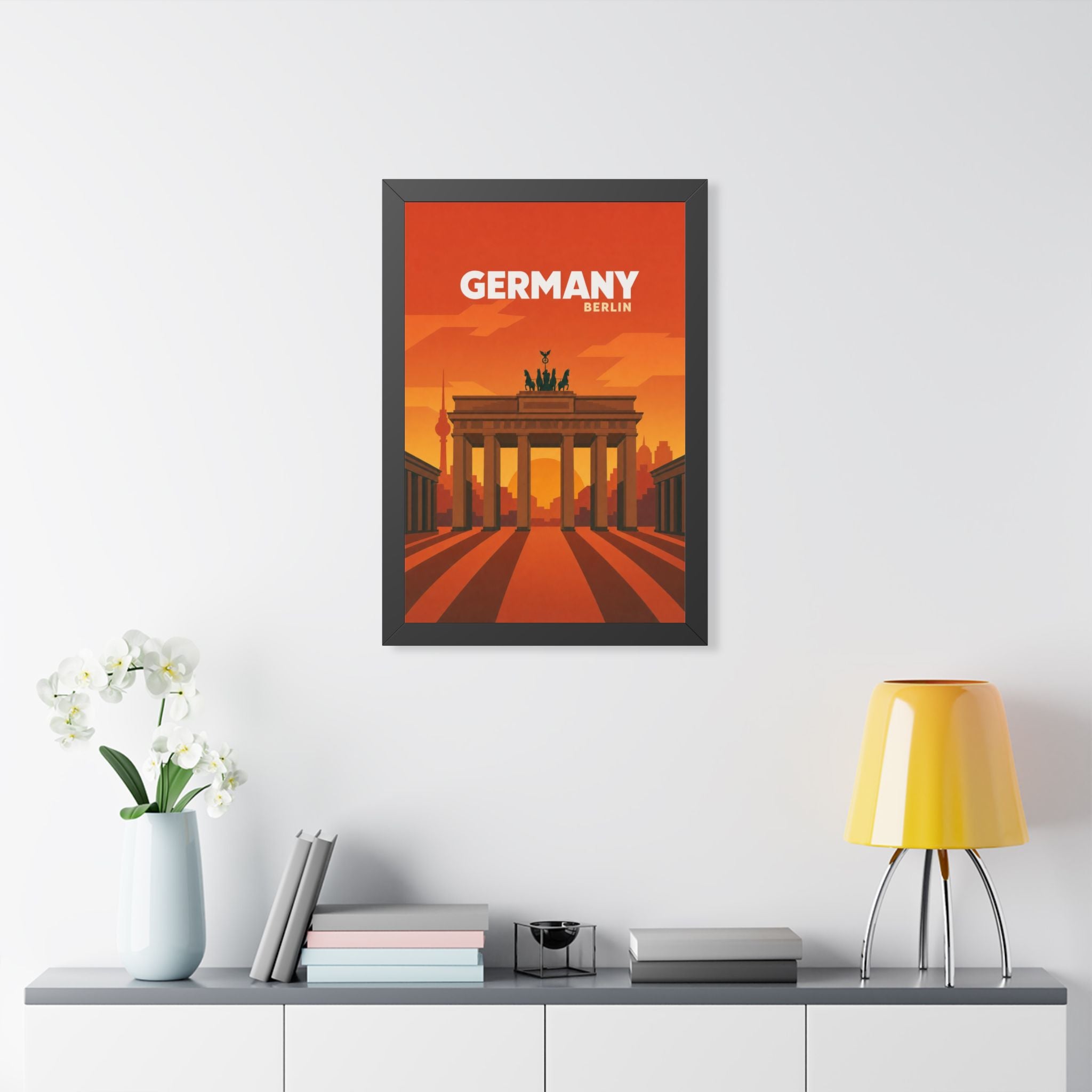 Berlin Germany Framed Poster | Vintage Travel Wall Art | Black Walnut White Frame | 16x24 20x30