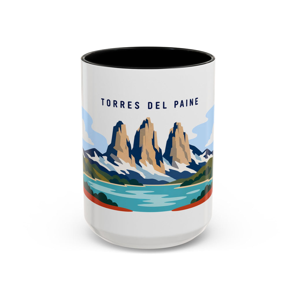 Torres del Paine Coffee Mug | Travel Destination Souvenir Gift | Accent Color Ceramic 11oz 15oz