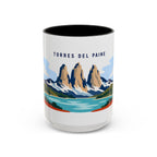 Torres del Paine Coffee Mug | Travel Destination Souvenir Gift | Accent Color Ceramic 11oz 15oz