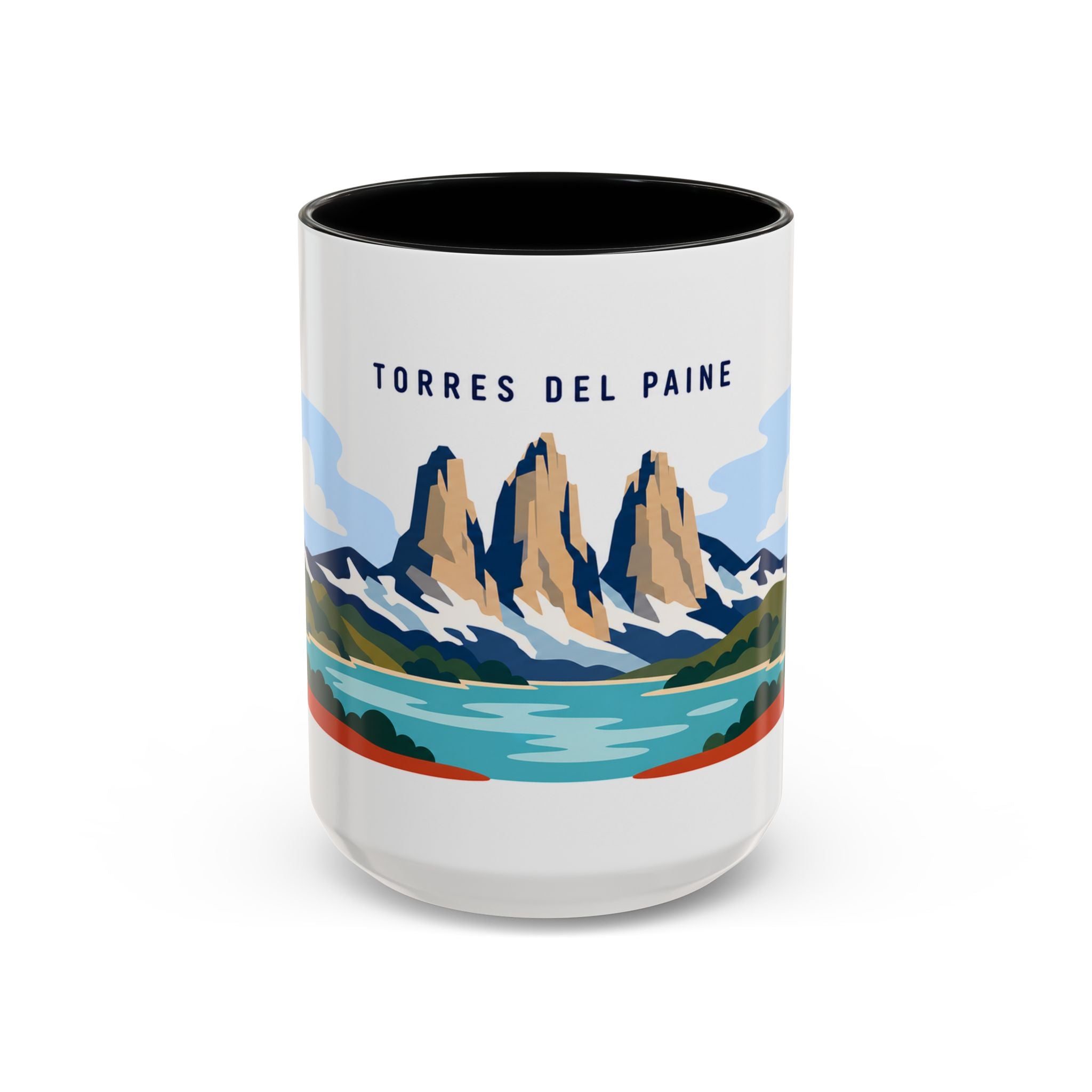 Torres del Paine Coffee Mug | Travel Destination Souvenir Gift | Accent Color Ceramic 11oz 15oz