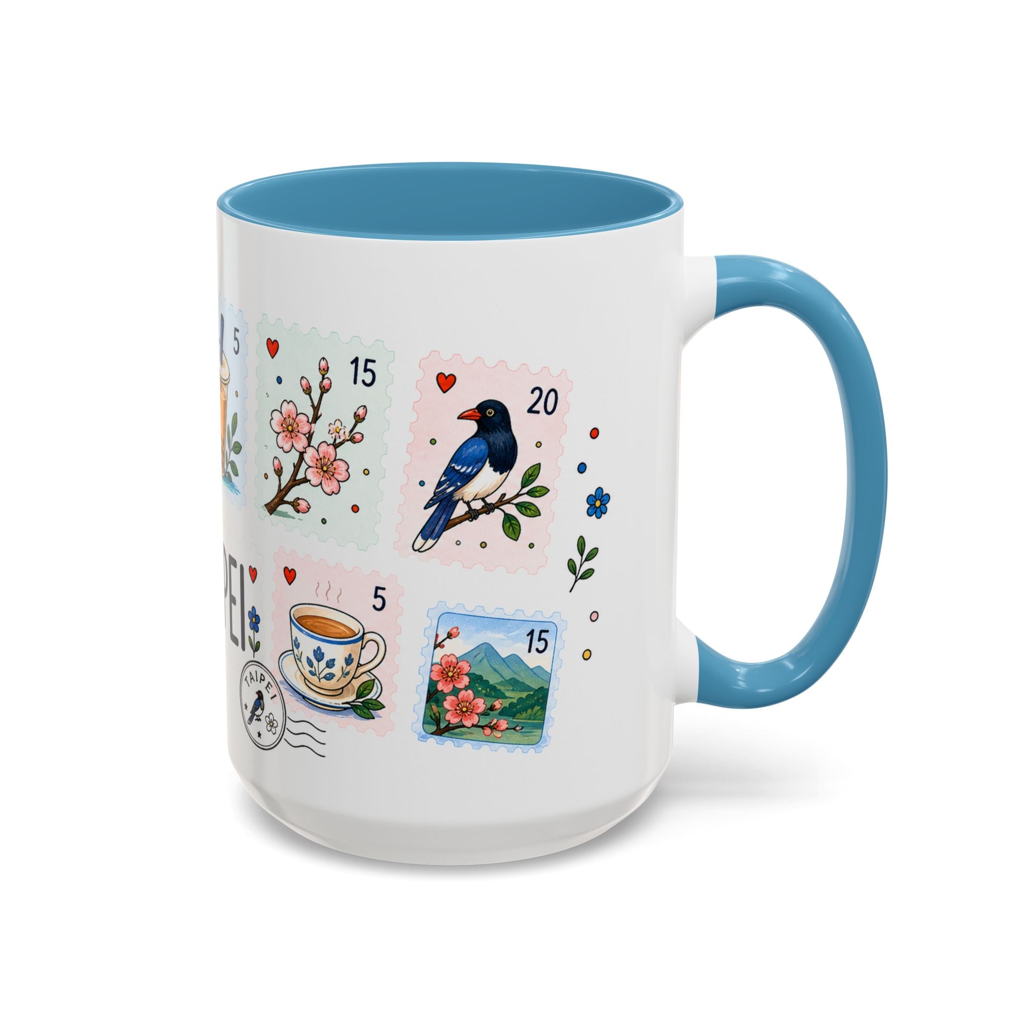 Taipei Coffee Mug | Postage Stamp Collage Mug | Travel Souvenir Accent Cup 11oz 15oz