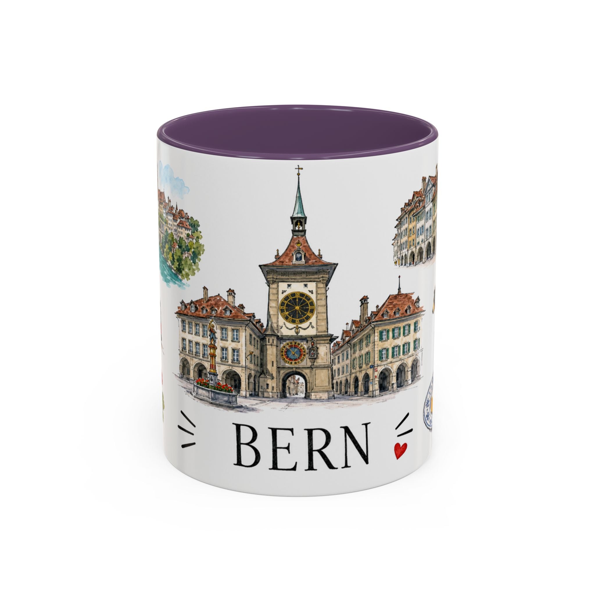Bern Illustrated Travel Mug | City Souvenir Accent Coffee Mug | 11oz 15oz Ceramic Cup
