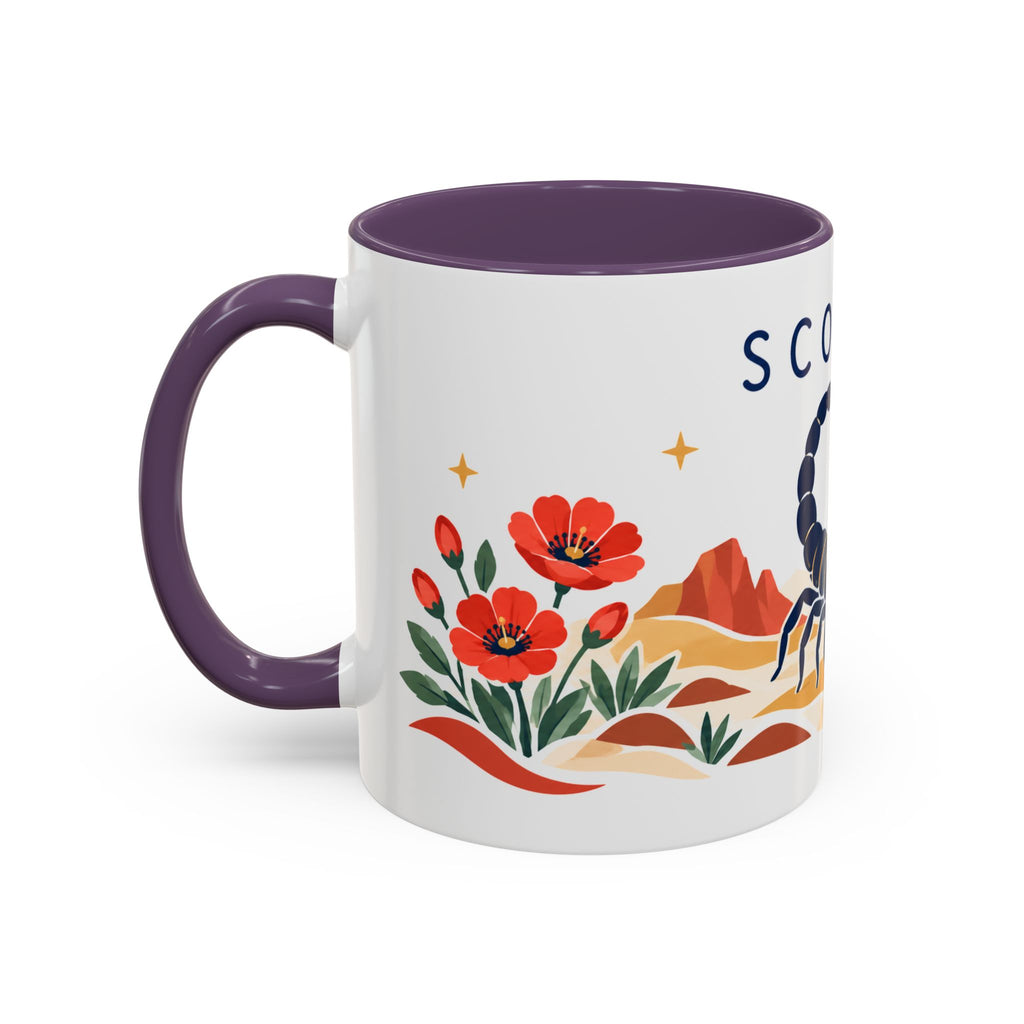 Scorpio Zodiac Coffee Mug | Scorpion and Desert Design | Astrology Birthday Gift | 11 oz 15 oz Ceramic Accent Mug