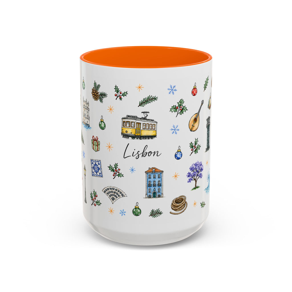 Lisbon Christmas Mug | Watercolor City Souvenir | Ceramic Coffee Cup 11oz 15oz