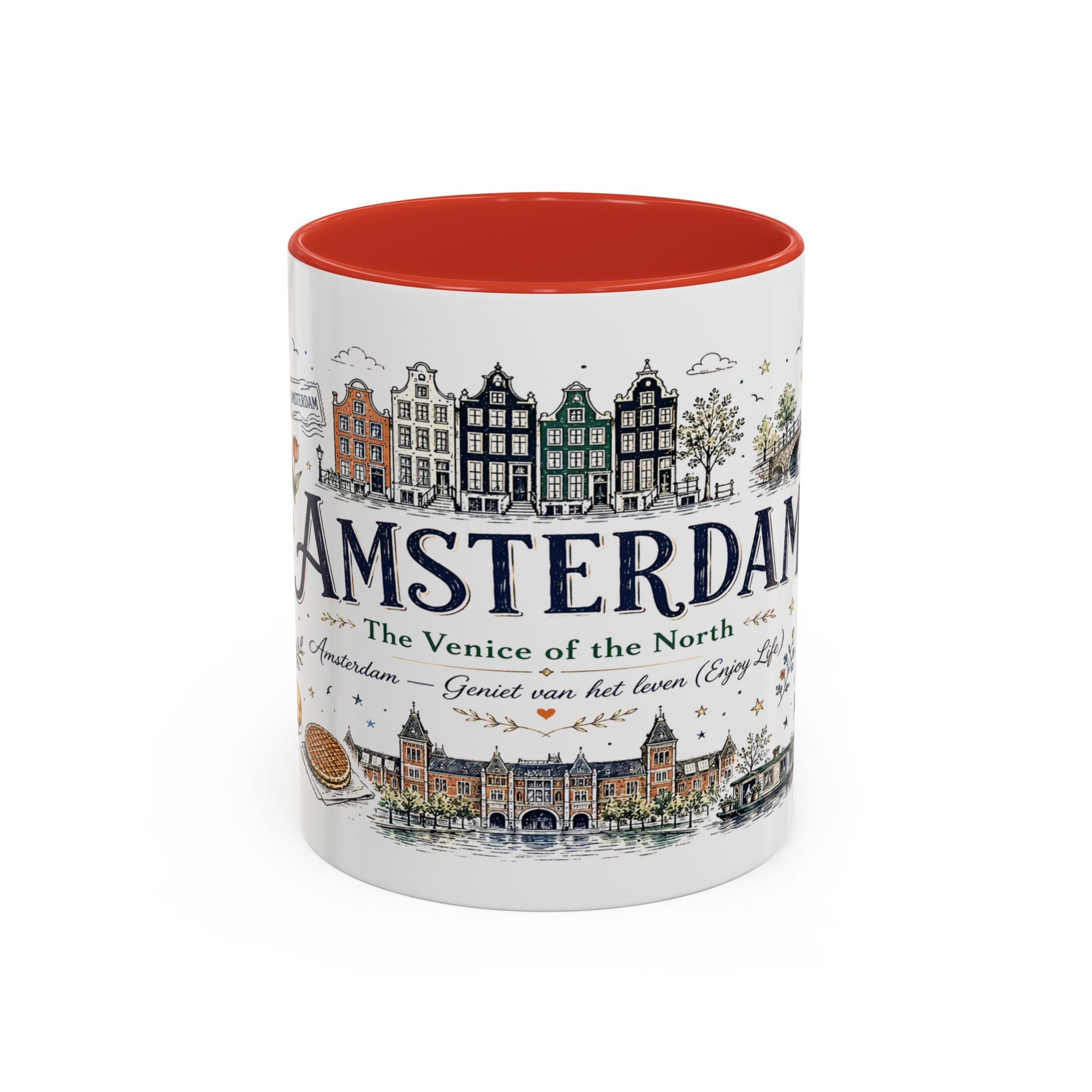 Amsterdam Coffee Mug | Netherlands Souvenir Travel Gift | Accent Color Ceramic 11oz 15oz
