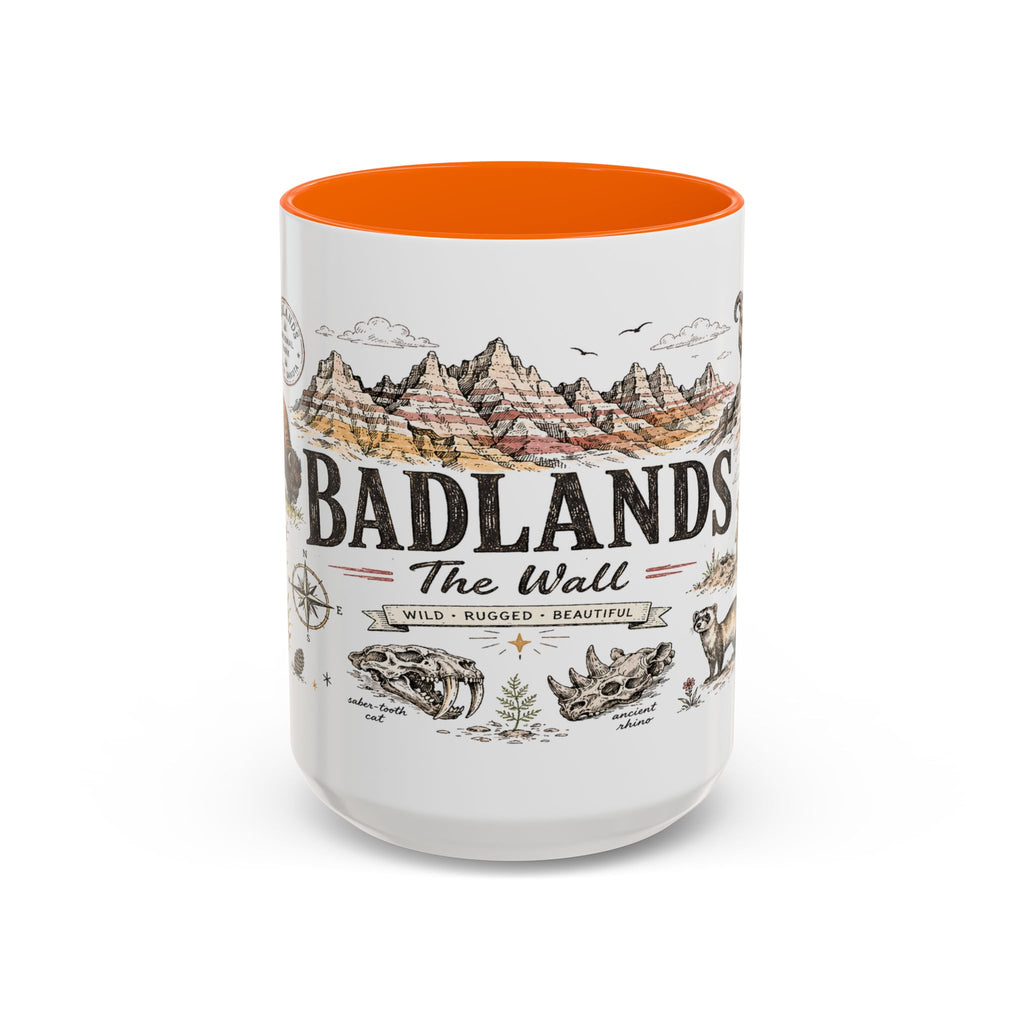 Badlands National Park Coffee Mug | South Dakota Prairie Fossil Hiking Gift | Accent Color Ceramic 11oz 15oz