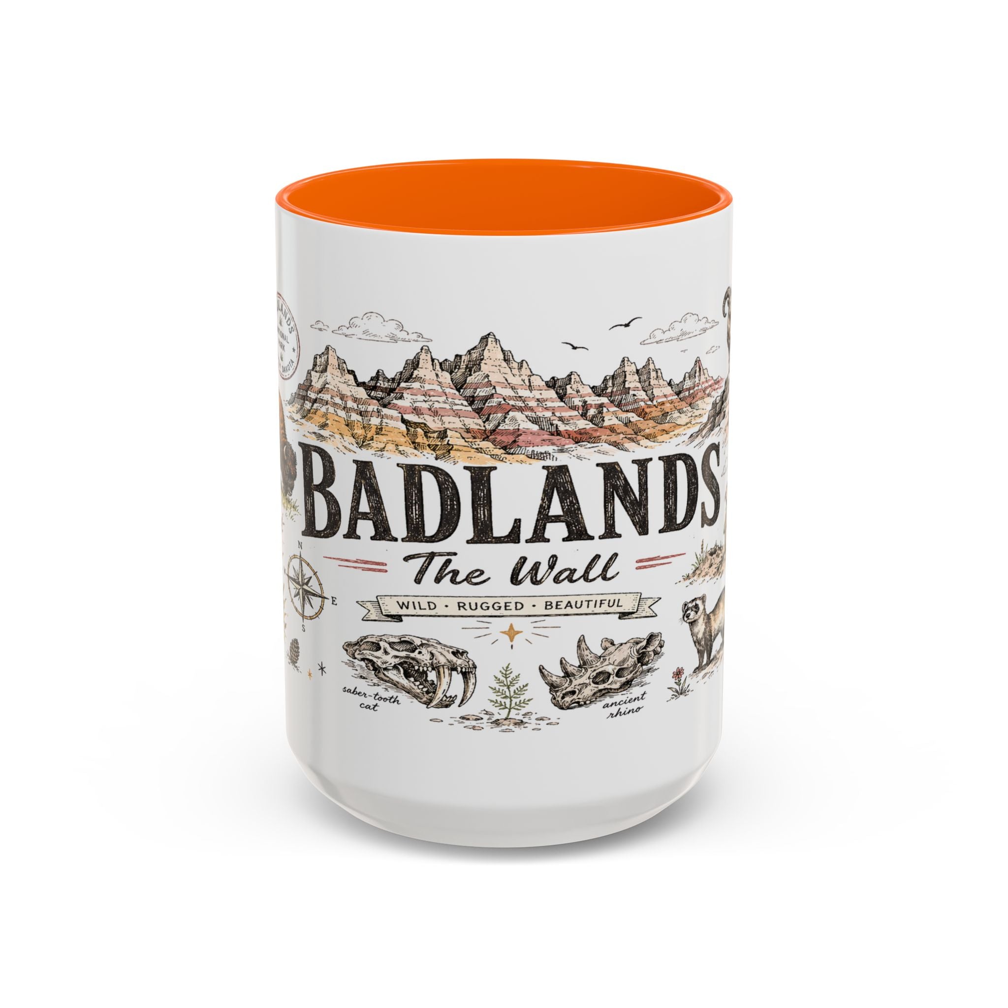 Badlands National Park Coffee Mug | South Dakota Prairie Fossil Hiking Gift | Accent Color Ceramic 11oz 15oz