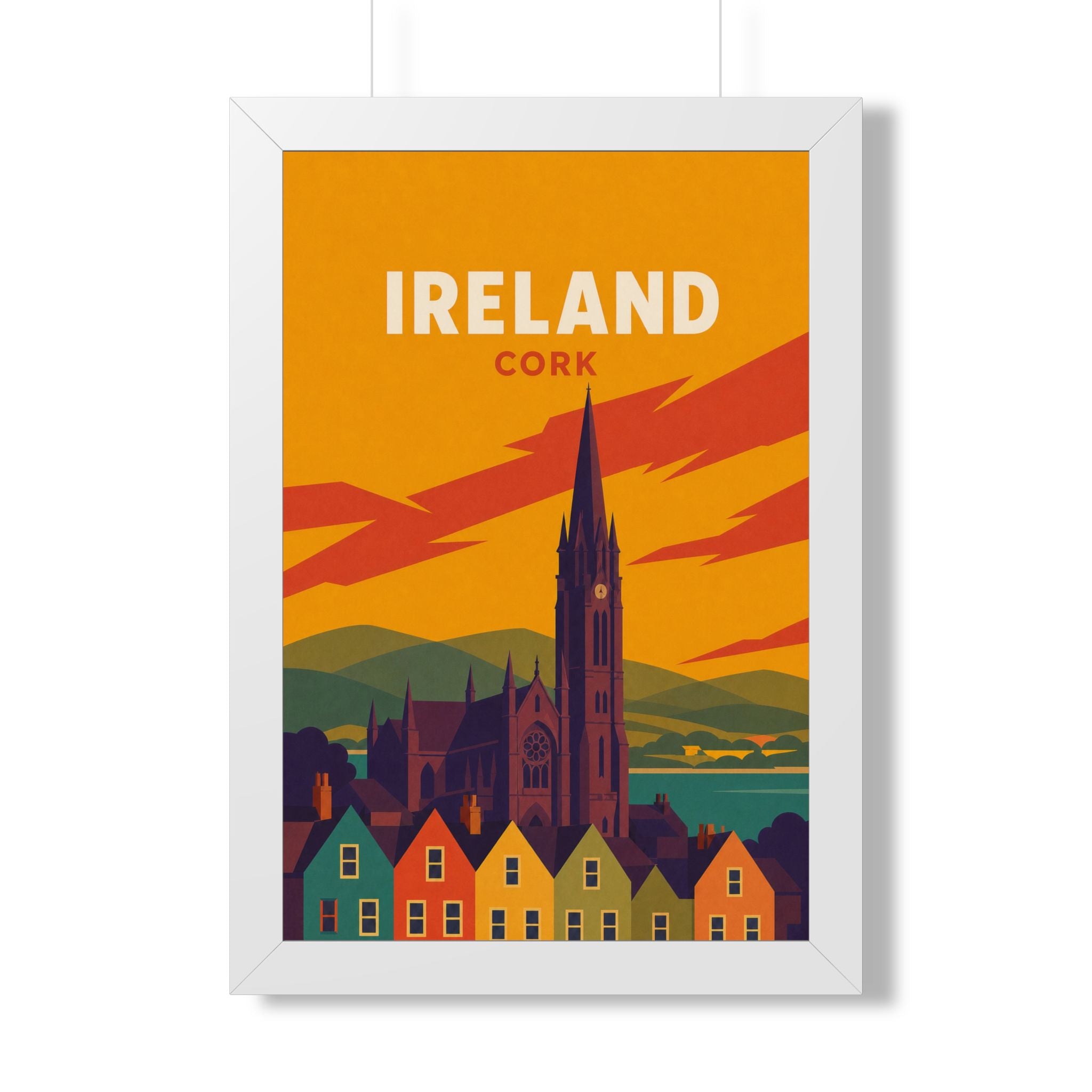 Cork Ireland Framed Poster | Vintage Travel Wall Art | Black Walnut White Frame | 16x24 20x30