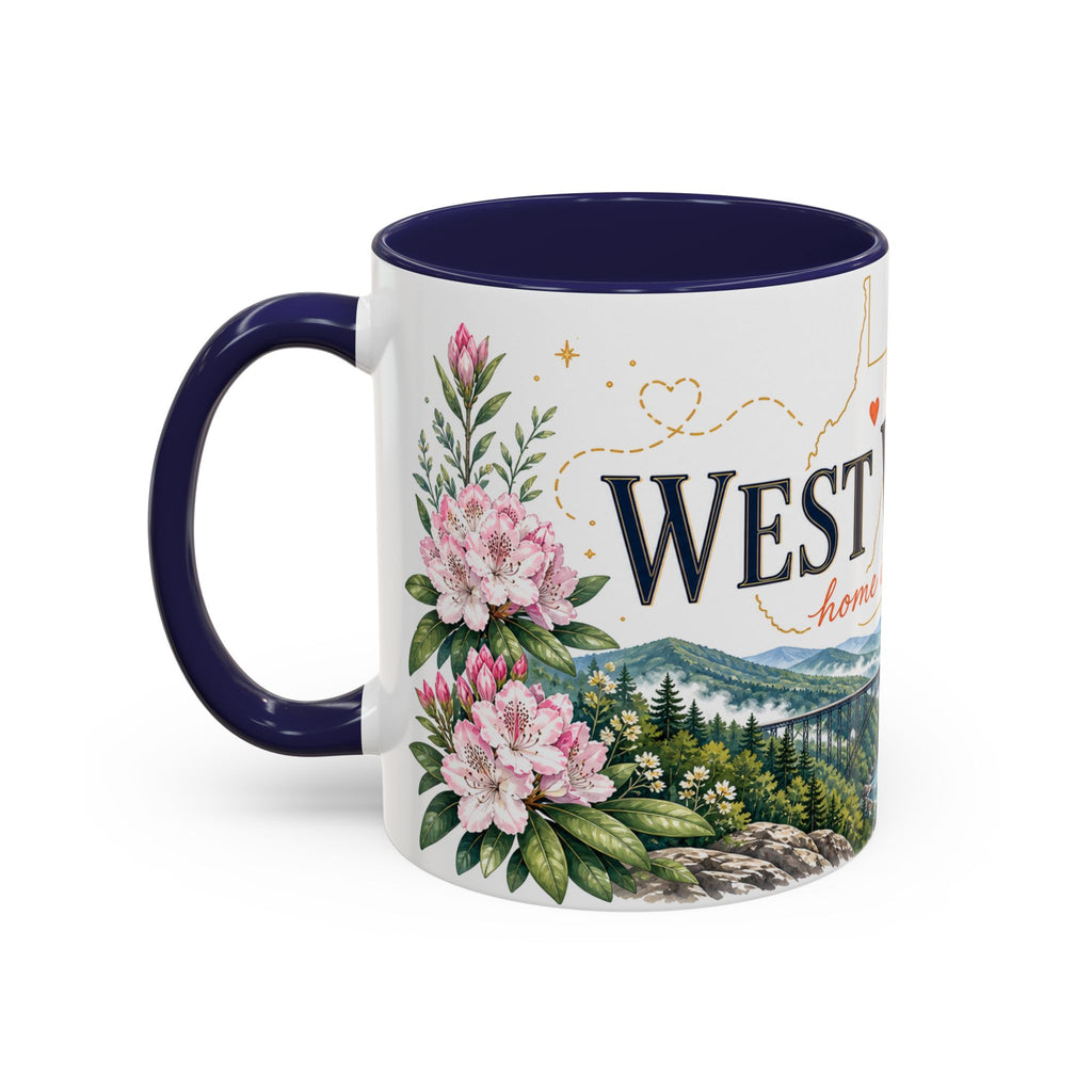 West Virginia State Map Mug | Appalachian Bridge, Rhododendron Accent Coffee Cup