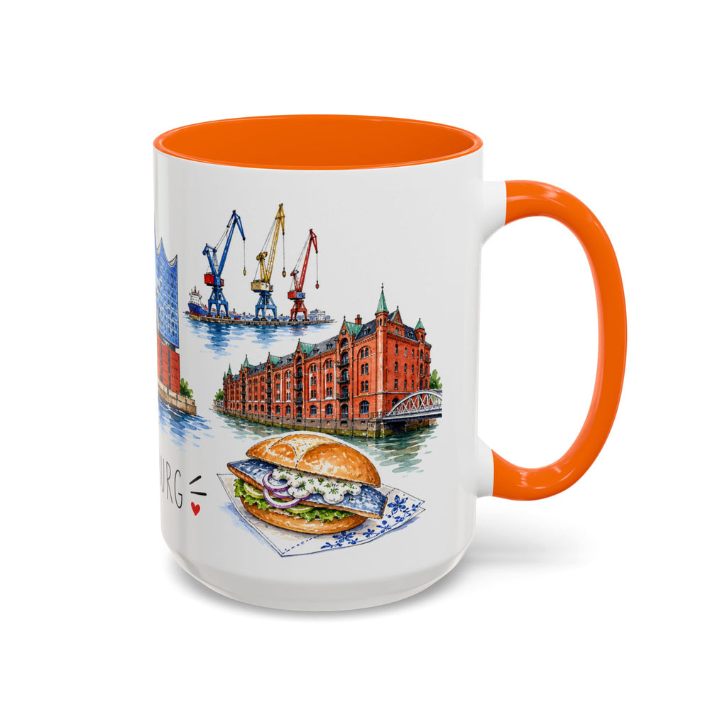 Hamburg Illustrated Travel Mug | City Souvenir Accent Coffee Mug | 11oz 15oz Ceramic Cup