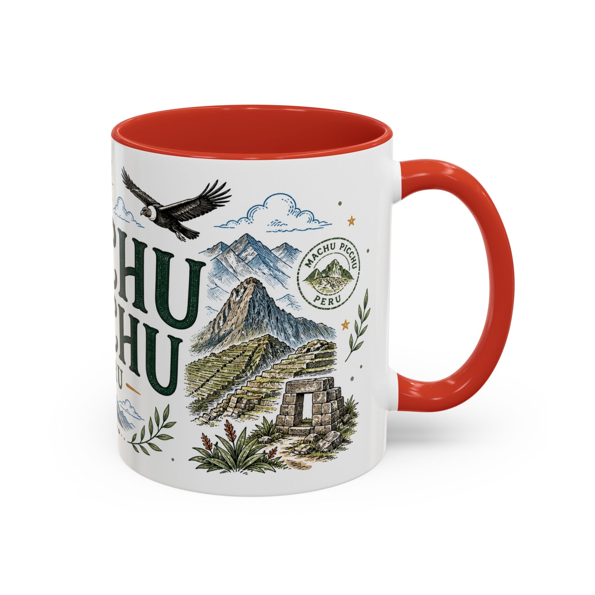 Machu Picchu Coffee Mug | Travel Destination Souvenir Gift | Accent Color Ceramic 11oz 15oz