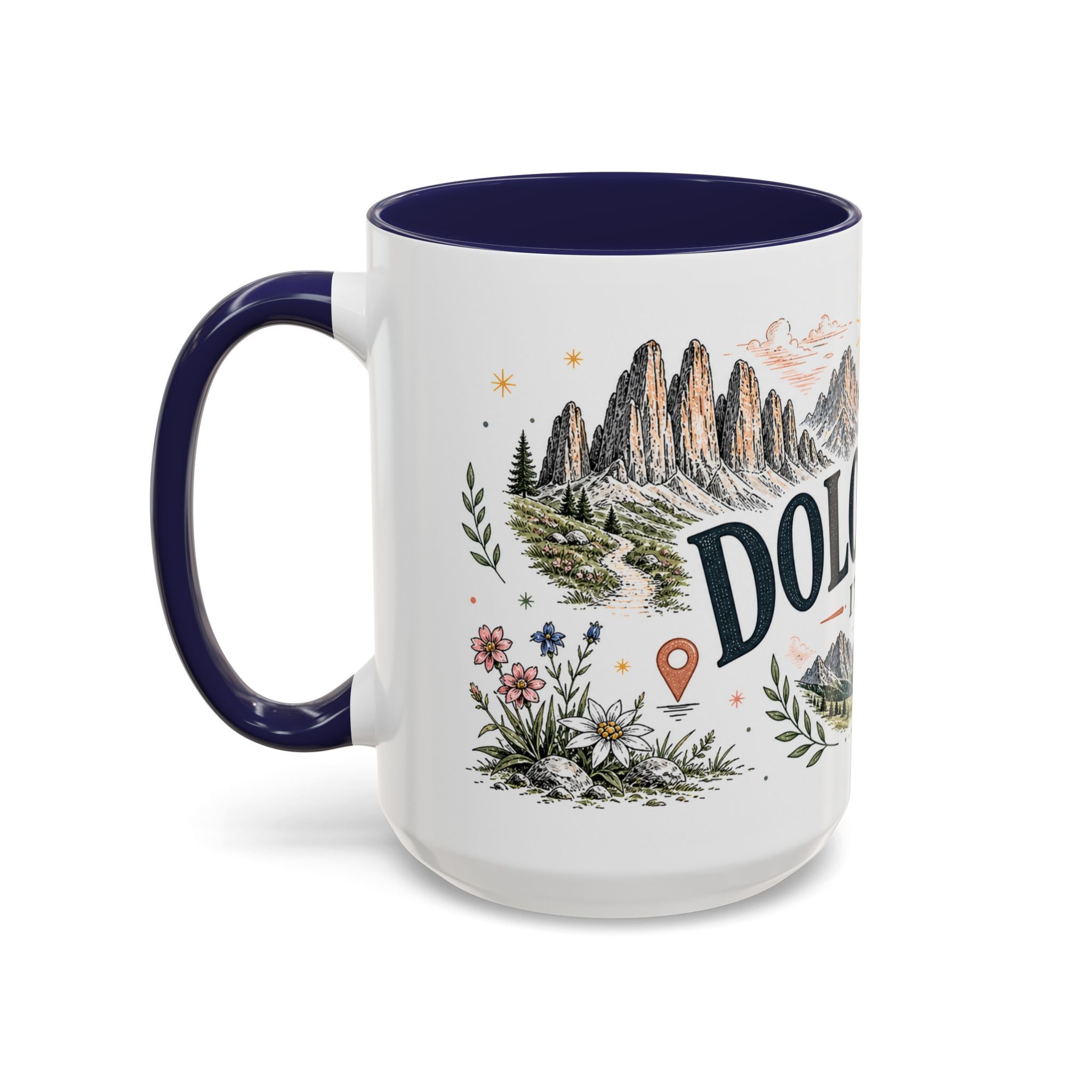 Dolomites Coffee Mug | Travel Destination Souvenir Gift | Accent Color Ceramic 11oz 15oz