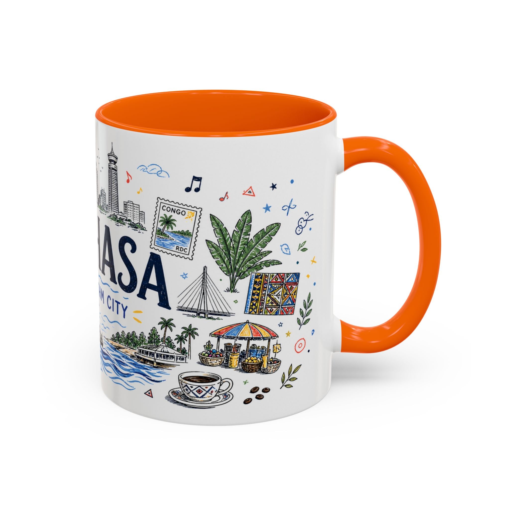 Kinshasa Coffee Mug | DR Congo Souvenir Travel Gift | Accent Color Ceramic 11oz 15oz