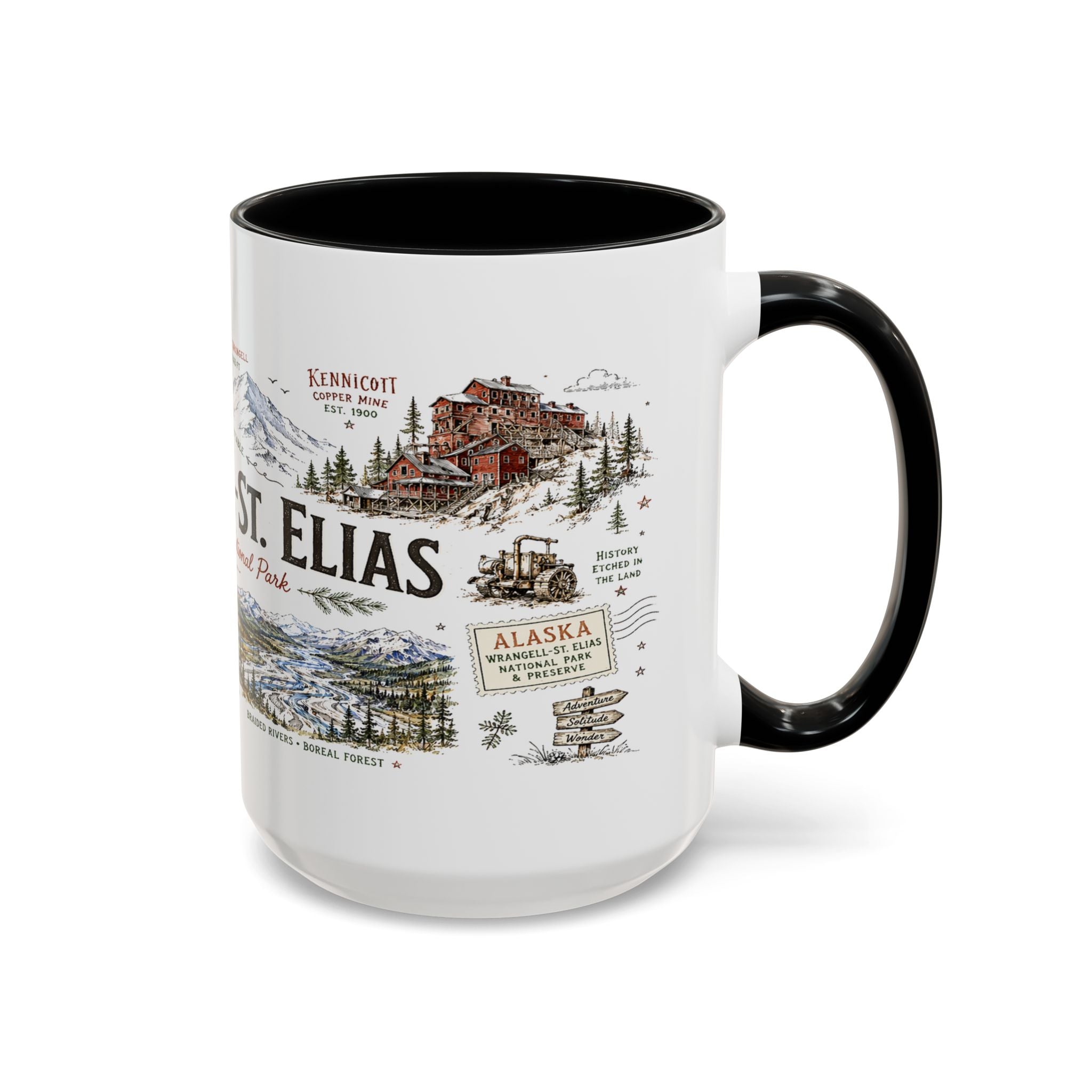 Wrangell-St. Elias National Park Coffee Mug | Alaska Wilderness Climbing Gift | Accent Color Ceramic 11oz 15oz