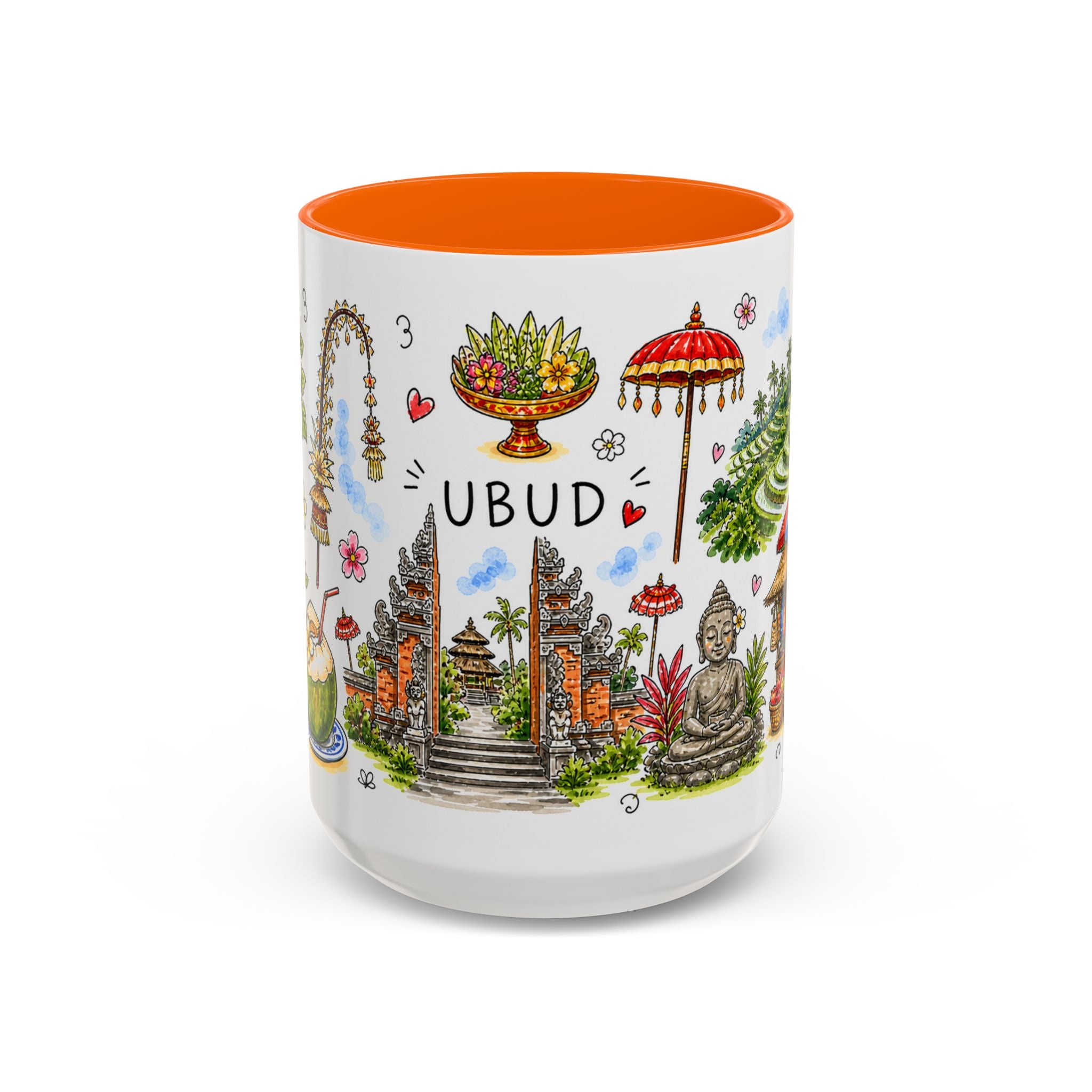 Ubud Illustrated Travel Mug | City Souvenir Accent Coffee Mug | 11oz 15oz Ceramic Cup