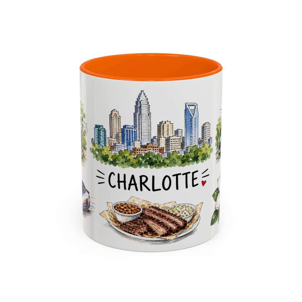 Charlotte Illustrated Travel Mug | City Souvenir Accent Coffee Mug | 11oz 15oz Ceramic Cup