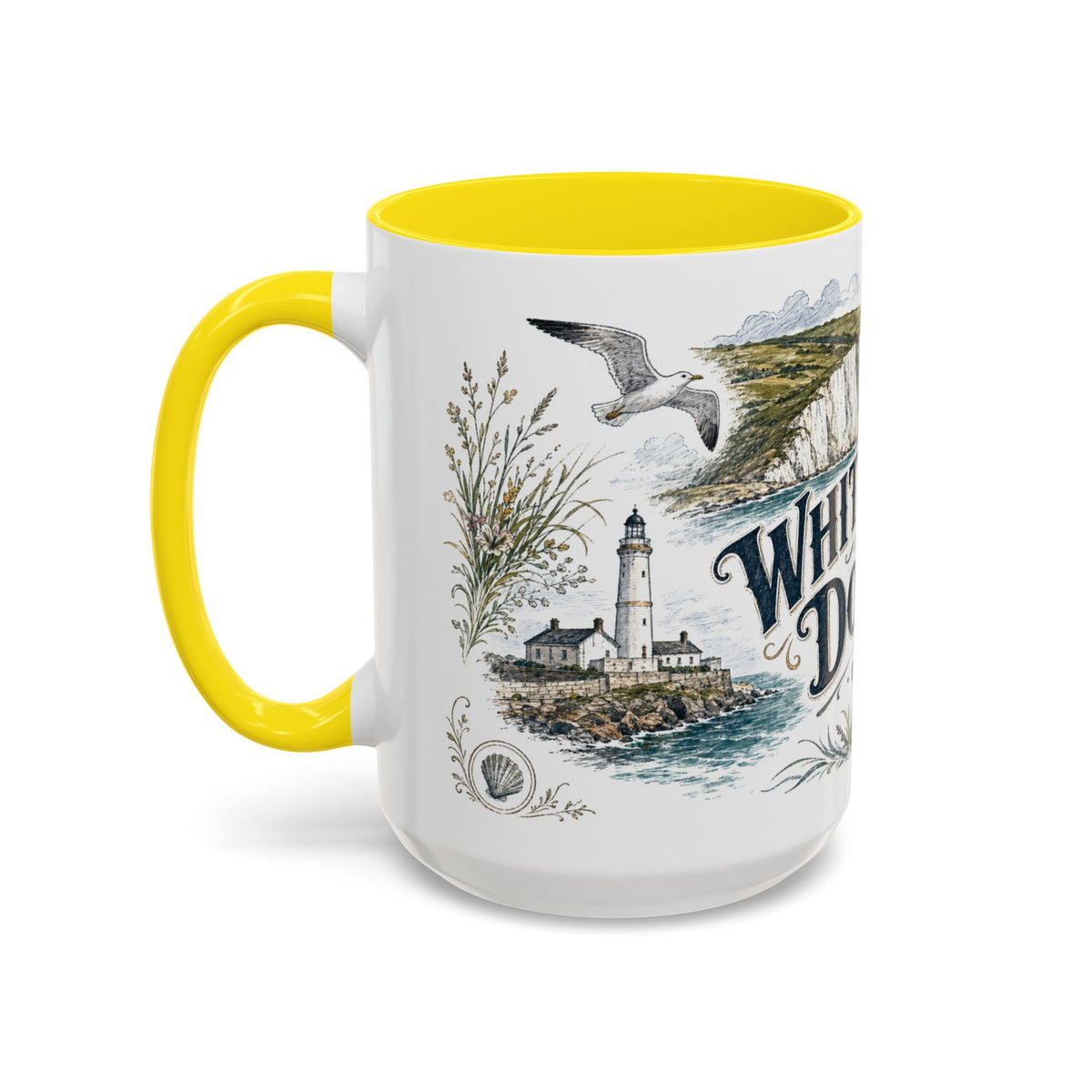 White Cliffs of Dover Mug, England Travel Souvenir, Bucket List Gift, Accent Ceramic Coffee Mug 11oz 15oz
